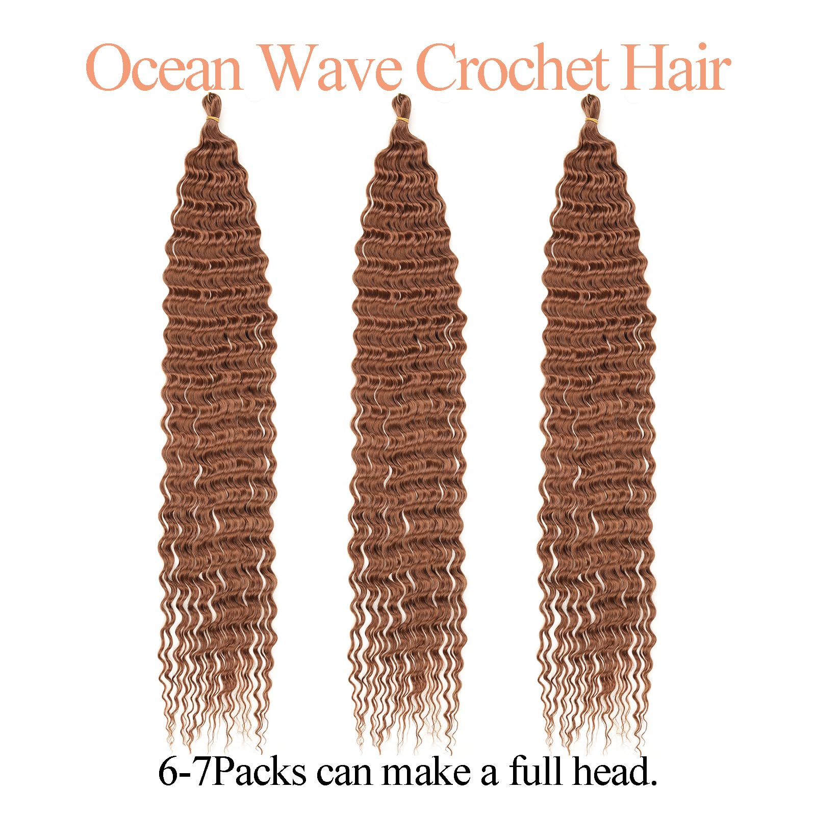Mscat 24 Inch Ocean Wave 3Pack Crochet hair Extexsions Long Braids Brown Deep wave Synthetic hair Curly Braiding hair for Black Women 30# - Image 4