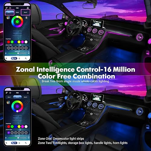 Miniatura 2 de Nueva versión Dreamcolor acrílico luces interiores del coche 18 en 1 RGB kit de iluminación ambiental del coche APP Control Zoned Control System 252
