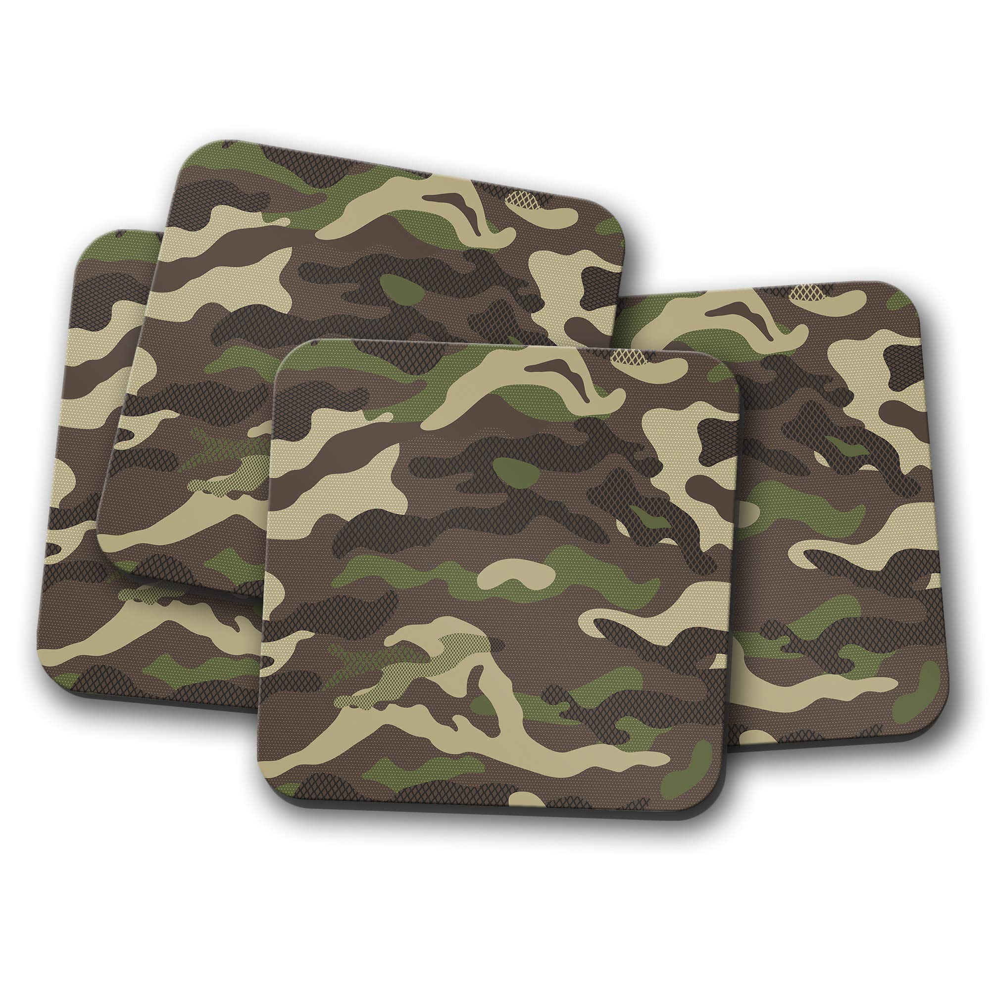 4 Set - Green Camouflage Coaster - Camo Army Armed Forces Battle Fun #15187