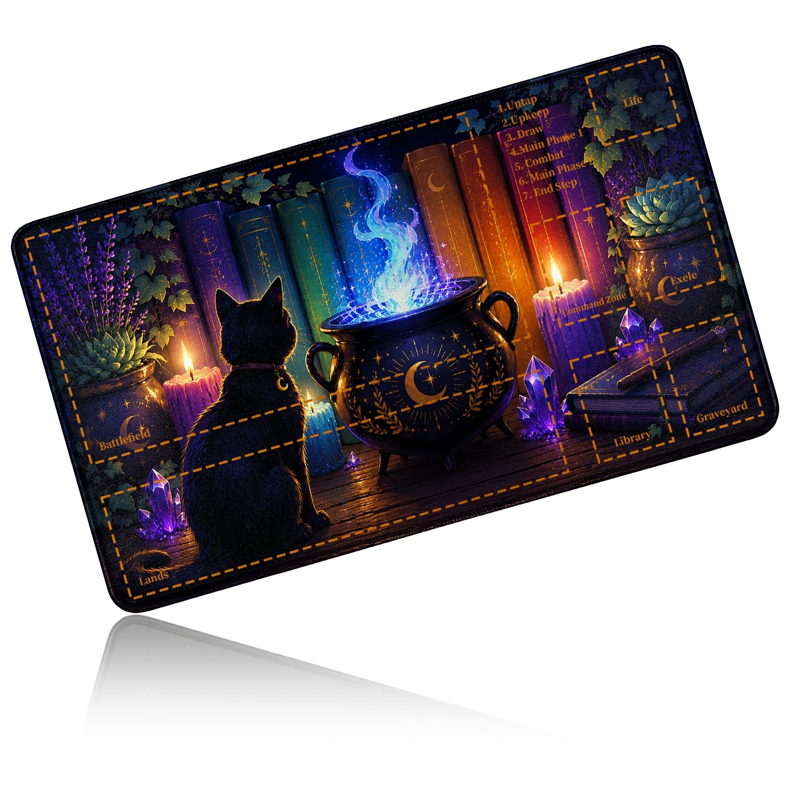 Dikoer for MTG/TCG Playmat w/Zones Commander Deck Gaming Mat, Cat Candle