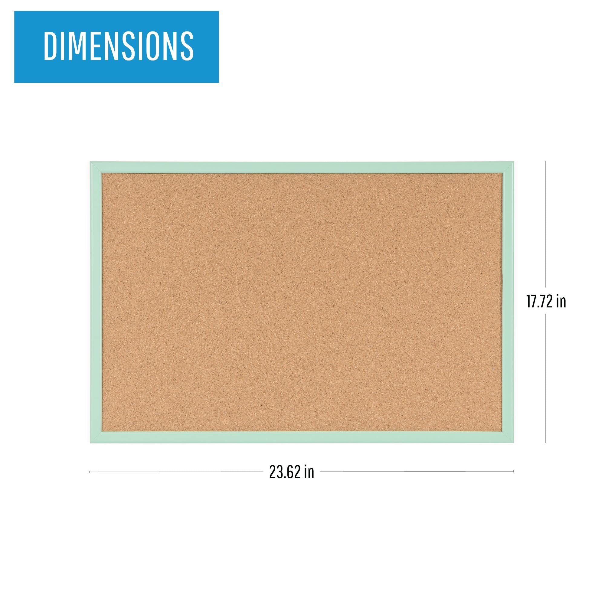 MasterVision Pastel Collection Cork Bulletin Board, Green Colored MDF Frame, Self-Healing Cork for Push Pins, 23.62" x 17.72"