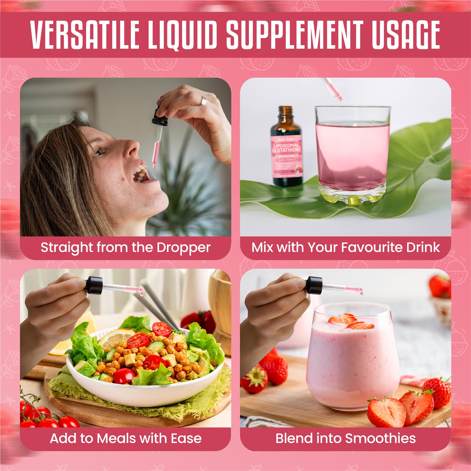 Liposomal Glutathione Liquid 60ml  Reduced Antioxidant Formula with  Vitamin C for Skin Brightening, Radiance & Cellular Health  Rose & Lychee  ...