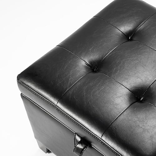 Miniatura 45 de Asense Reposapiés cuadrado tapizado de piel sintética con patas de madera, color gris Style1 Imitación Cuero Gris,Style2 Imitación Cuero