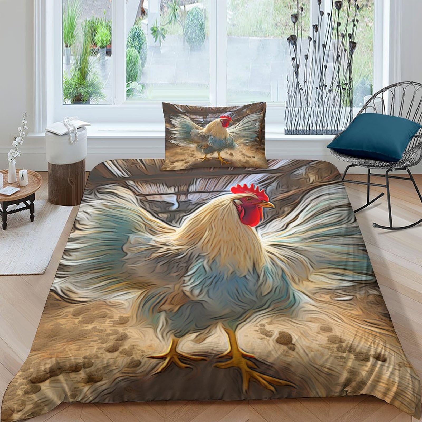 Housse de couette Le Coq imprimé 3D parure de lit microfibre respirante single 135x200