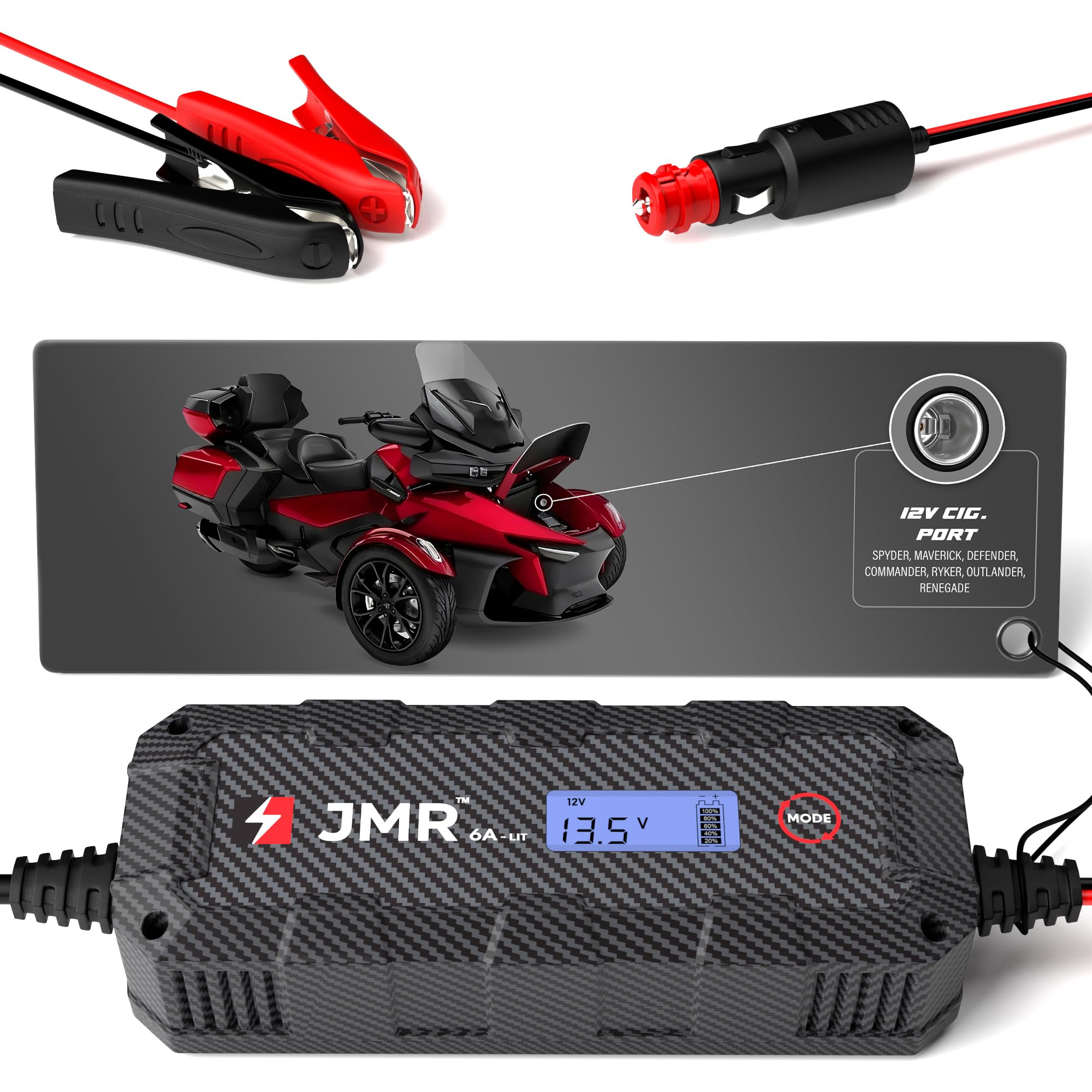 JMR Battery Charger for Can-am Spyder Maverick Defender Commander Ryker Outlander Renegade All Models Trickle Charger Conditioner Maintainer (Add Lithium Mode)