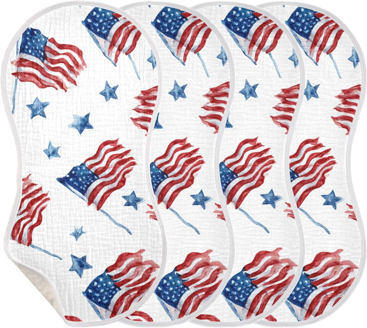 Stars American Flags Burp Cloths Baby Boys Girls Absorbent Soft Cotton Burping Cloths Rags 4 Pack
