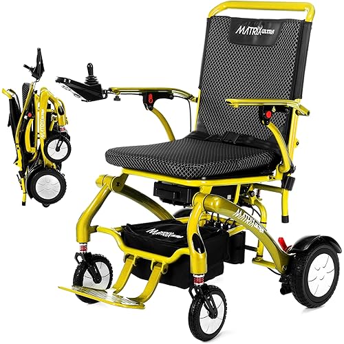 Matrix Ultra Power Electric Wheelchair for Adults & Seniors – 26 lbs, 330 lbs Capacity, Carbon Fiber, Dual 250W Motors, Portable & Foldable, Memory Foam Seat, All-Terrain - FAA Approved