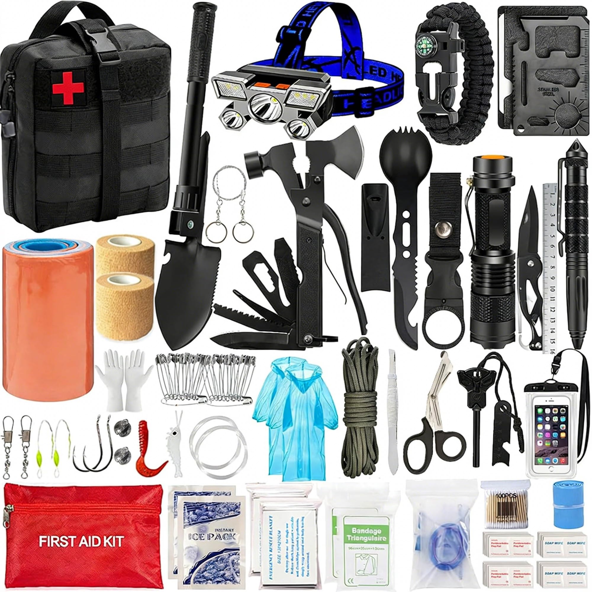 Kit de Supervivencia, Botiquín de Primeros Auxilios, Equipo de Supervivencia, Herramientas, Kit de Trauma con Bolsa Molle para Terremotos, Regalos para Hombres, Papás, Esposos Y Mujeres