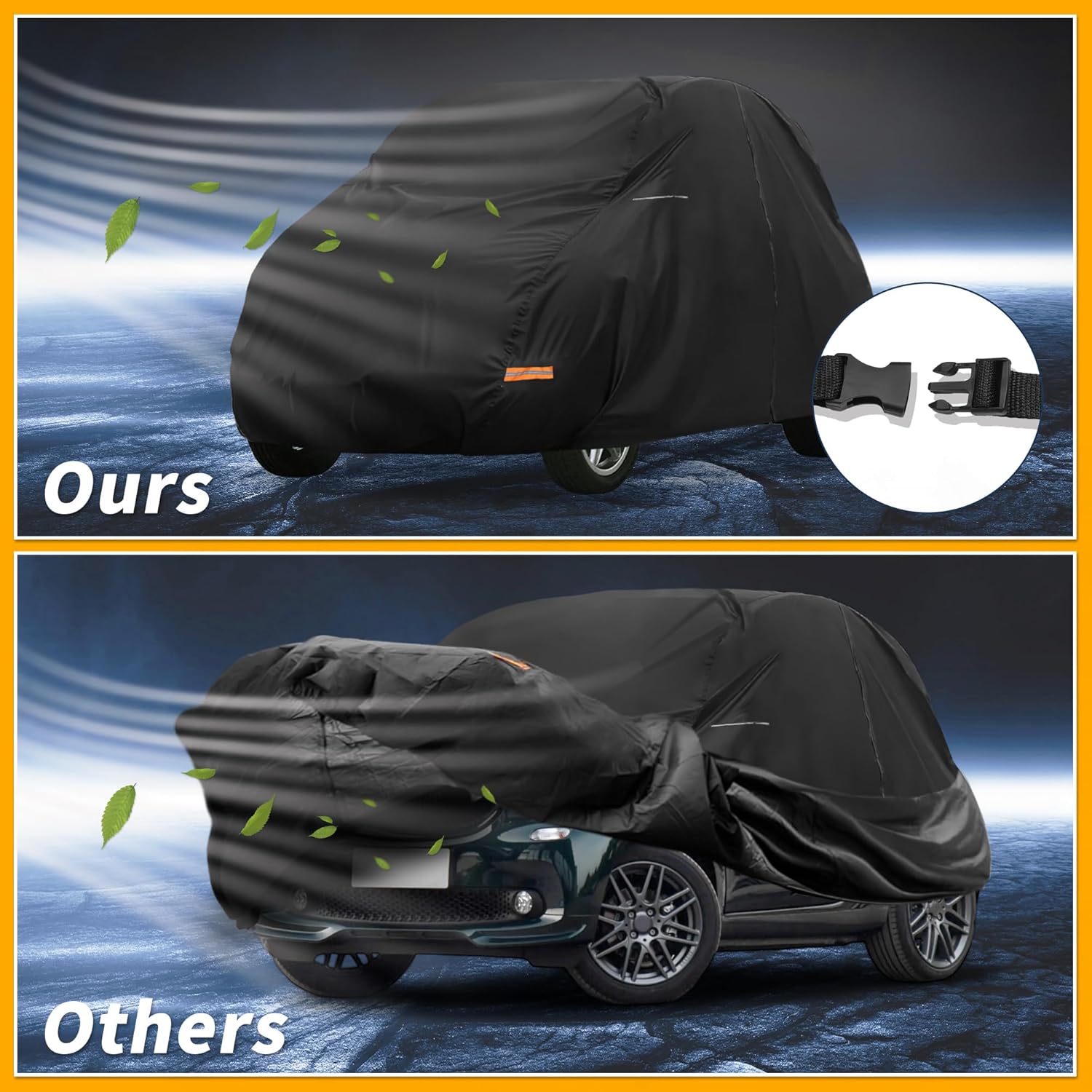 Car Cover Waterproof All Weather 210D-PU, UV Sun Rain Protection, for Smart Fortwo, with Left Side Zipper & Mirror Pockets, Black