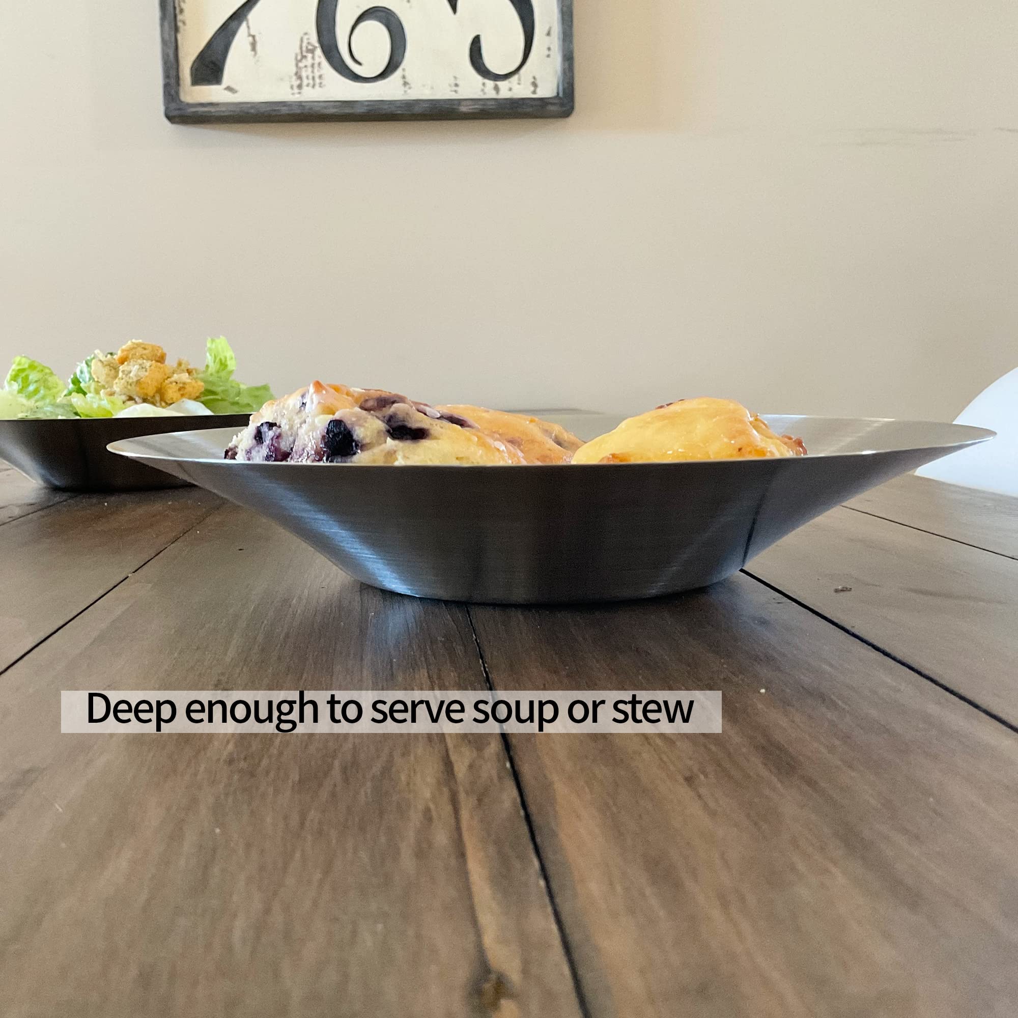 Saltlas Cuenco de acero inoxidable, cuencos de ensalada de 9.25 pulgadas de ancho, perfecto para ensalada, pasta, aperitivos, patatas fritas, frutas y postres, juego de 6
