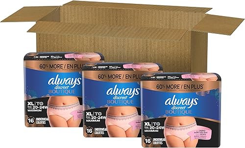 Miniatura 10 de Always Discreet Boutique - Ropa interior para adultos para incontinencia y posparto para mujer, máxima protección, XL, color rosa, 48 unidades