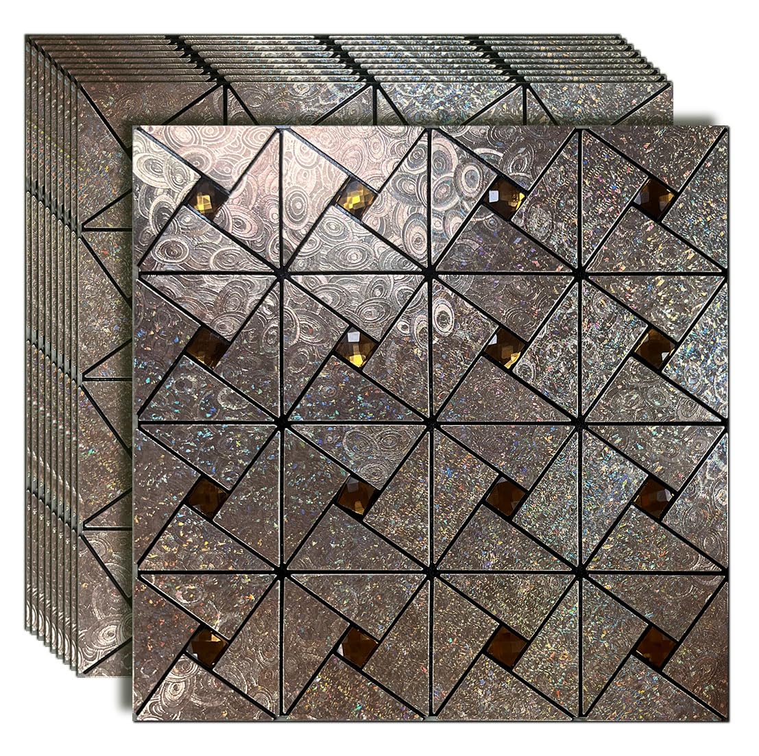 sanyeskkiy 10 Sheets Peel and Stick Backsplash Tile, Self-Adhesive Mosaic Tile, Stick on Kitchen, Bathroom Vanities, Fireplace Décor, Laundry Table (Lasing Bronze)
