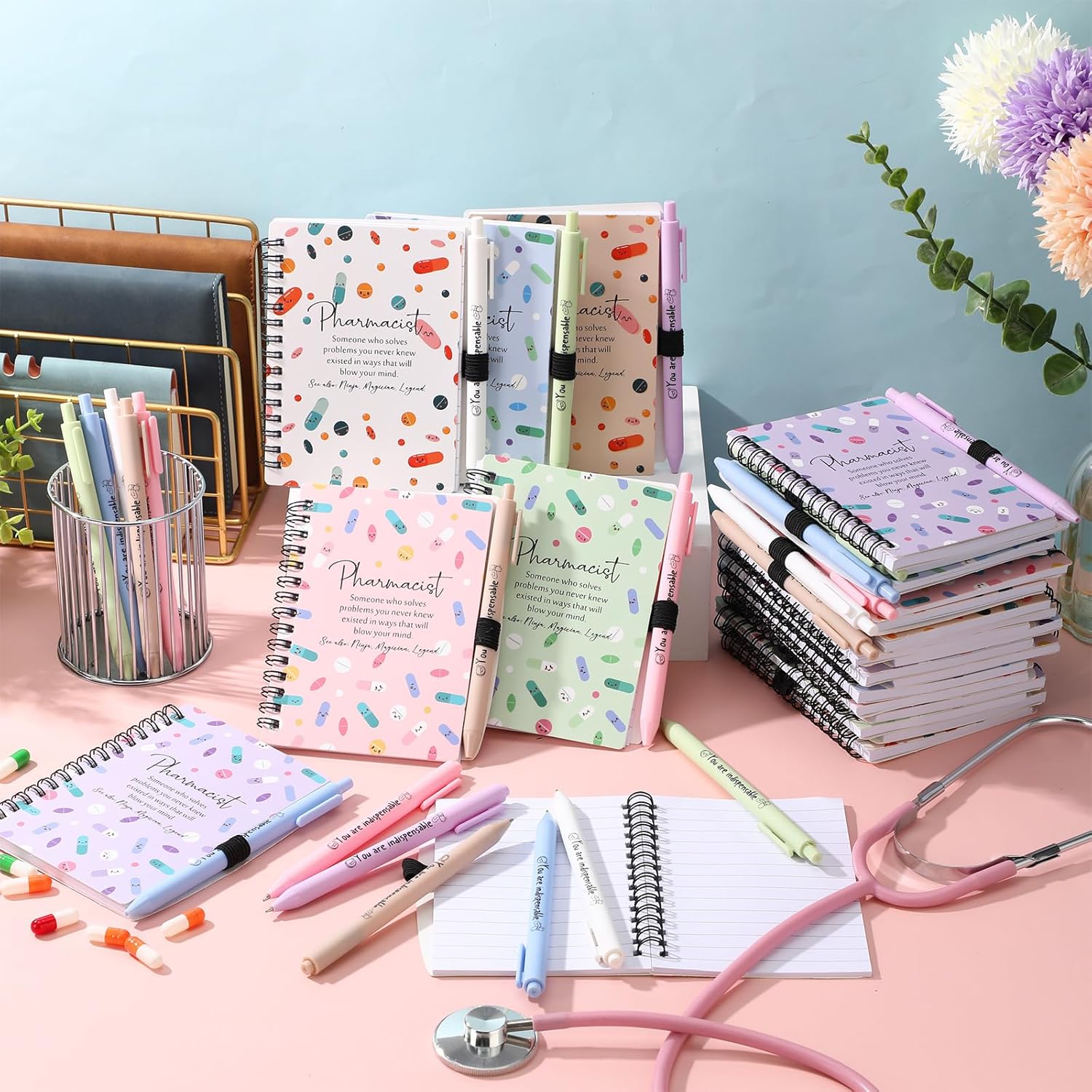 Sayglossy 48 Pcs Pharmacy Technician Gifts Bulk, Tech Appreciation Notebooks with Pens for Volunteer Nurse Doctor Medical Students