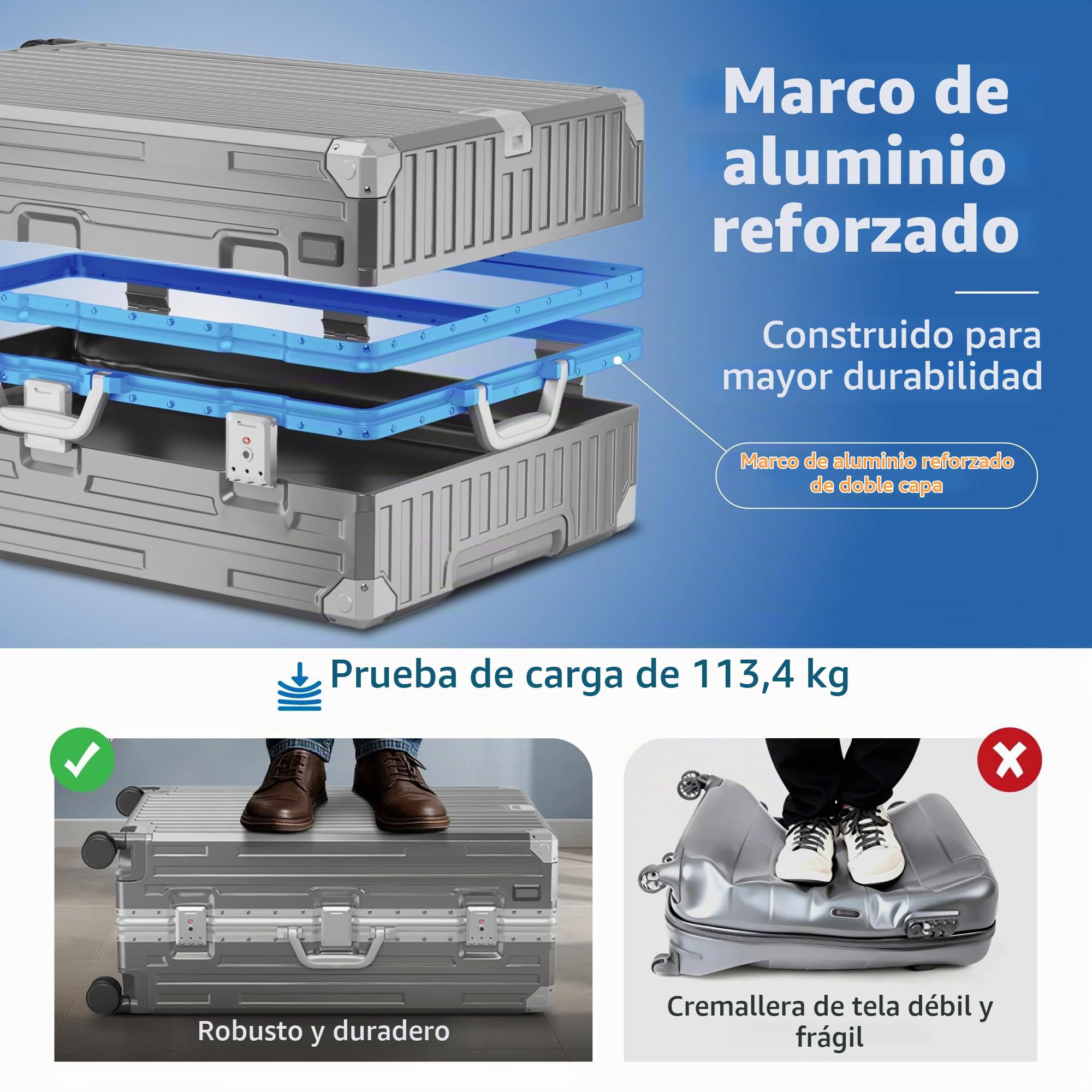 ALPHA CAMP Maleta Cabina Rígida de Viaje Mediana 55.5x37x22 CM Policarbonato y Marco de Aluminio TSA Candado con Ruedas Giratorias 37L