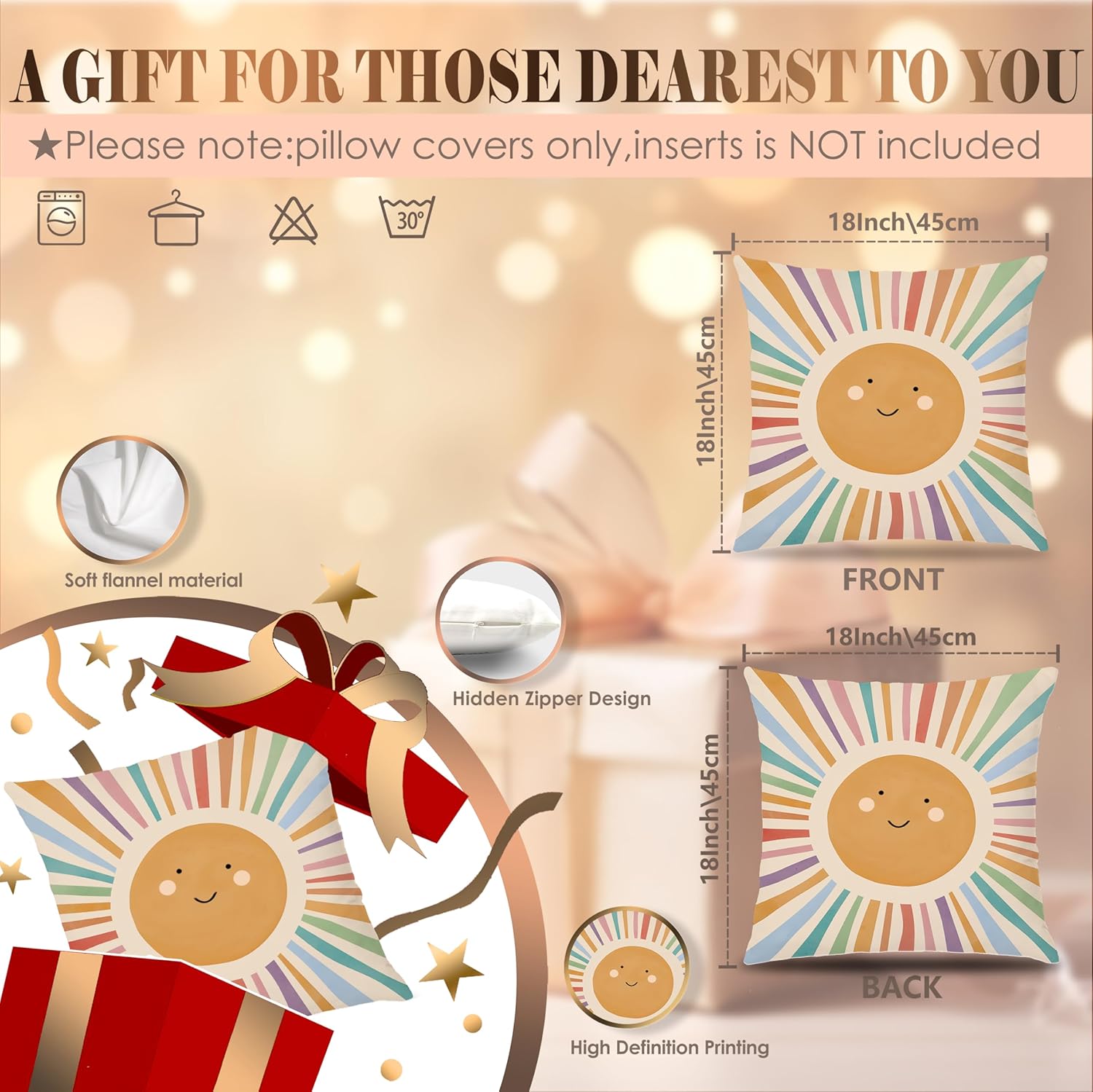 You are My Sunshine Inspirational Pillow Covers 18x18 Set of 2, Boho Kids Room Nursery Decor, Boho Colorful Smile Sunshine Yellow Striped Decorative Throw Pillow Covers - Image 2