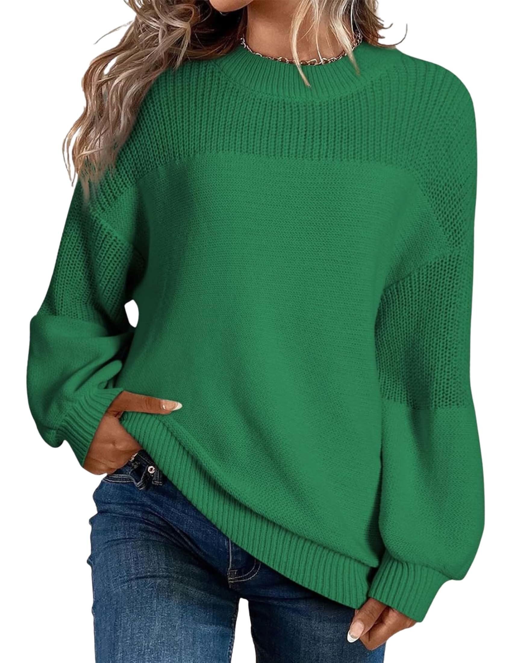 LIZALIG Womens Casual Long Sleeve Sweaters Loose Crewneck Knit Solid Pullover Sweater Jumper Tops