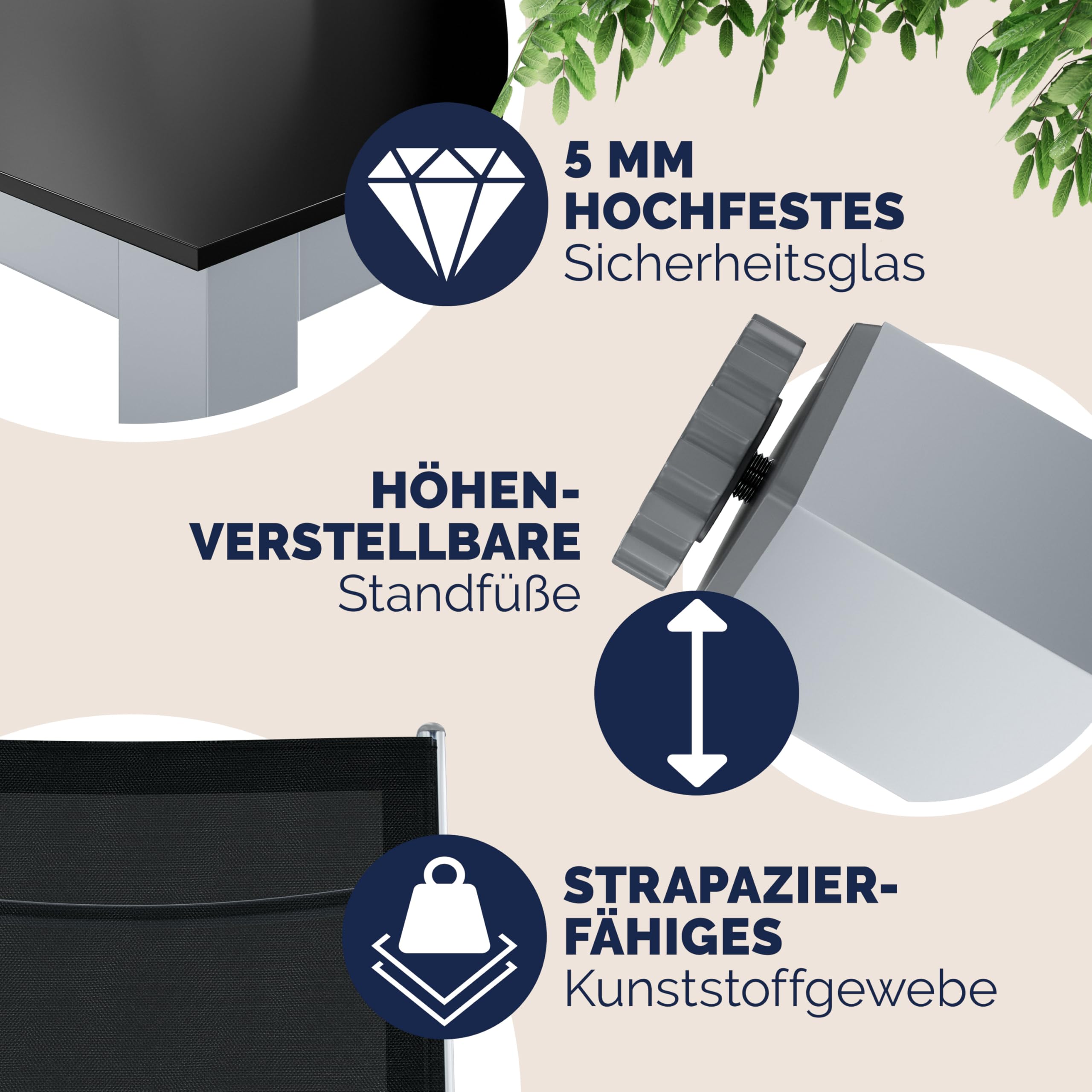 Casaria® Gartenmöbel Set 6 Stühle mit Tisch 150x90cm Aluminium Sicherheitsglas Wetterfest Klappbar Modern Terrasse Balkon Möbel Sitzgruppe Garnitur Bern