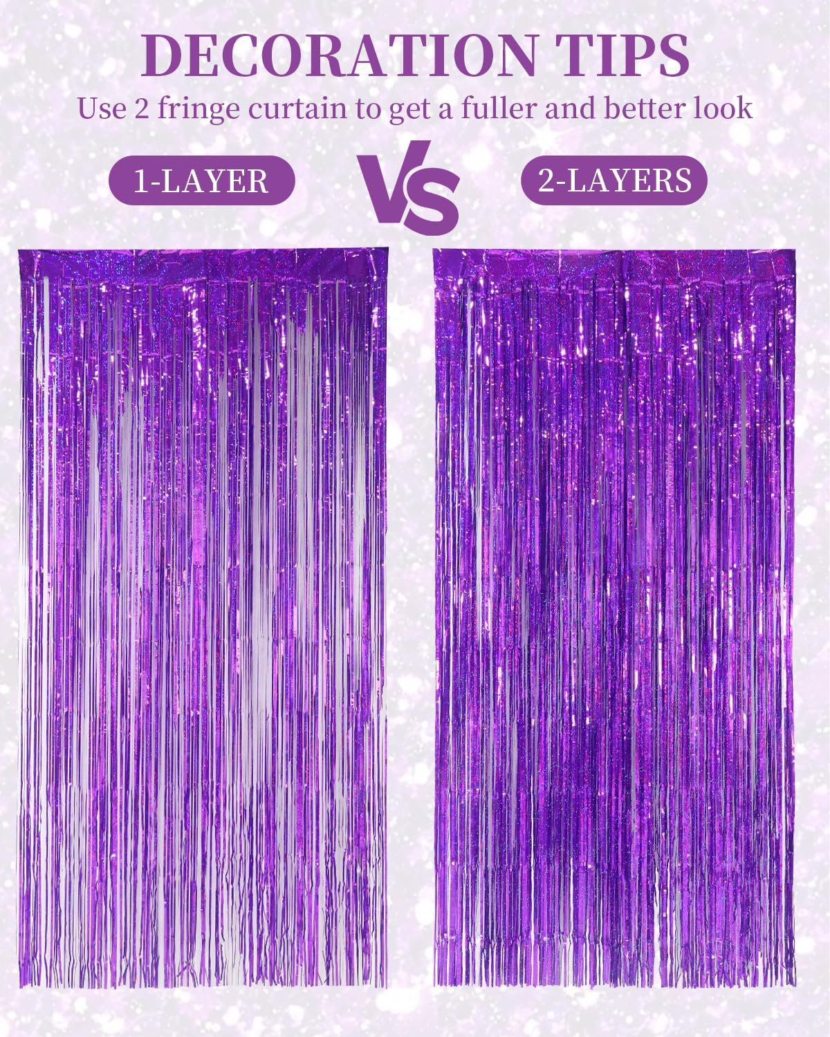 3 Pcs Purple Shiny Foil Fringe Curtain,3.3 ft x 6.6 ft K-Style Demon Shimmer Metallic Tinsel Backdrop for Birthday Party Halloween Decoration,Photo Booth Props for Girls Fans