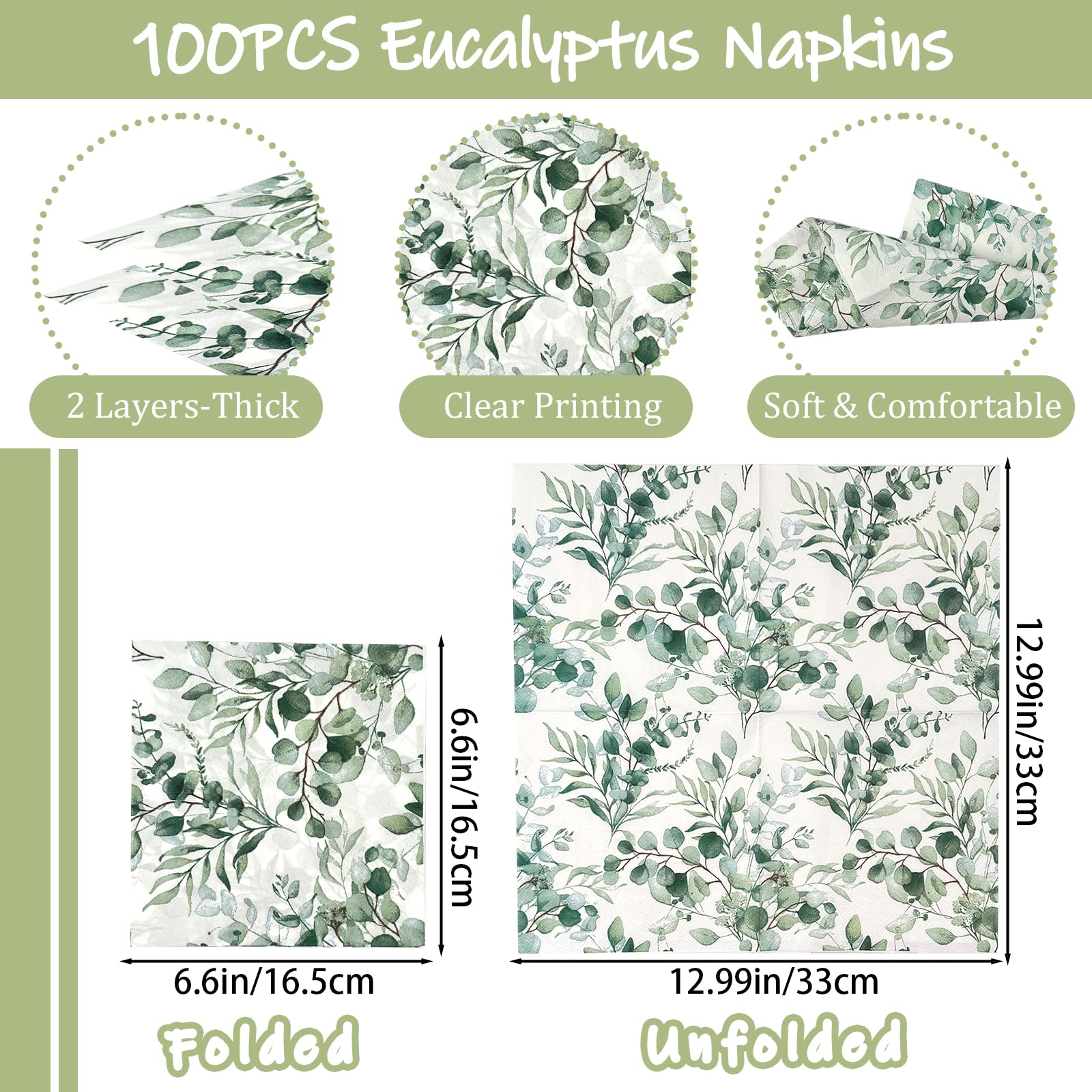 80 Cumpleaños Servilletas Para (40 Unidades) Con Diseño De Eucalipto Y Confeti ¡Decoración Perfecta! Servilletas De Papel Para Cumpleaños
