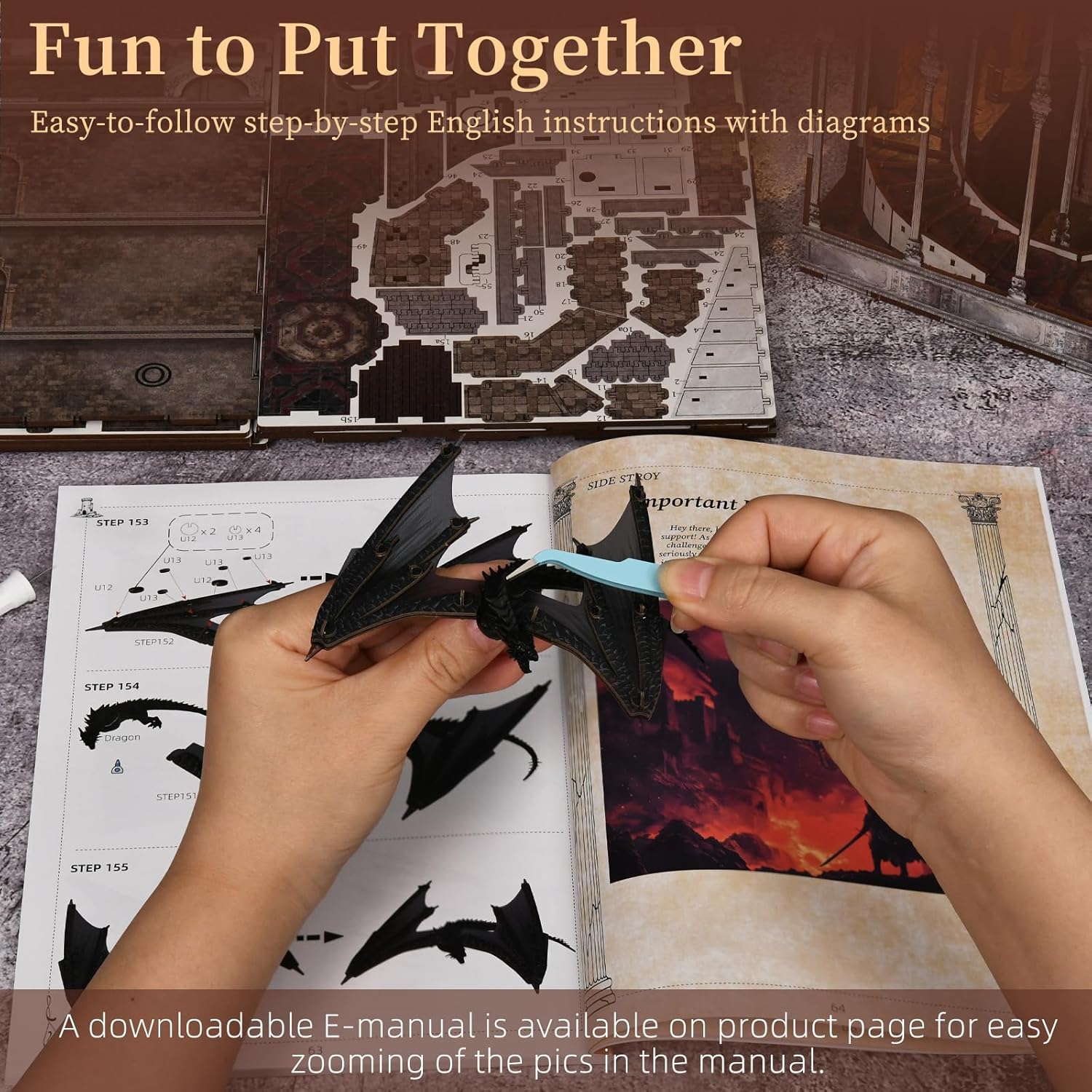 Book Nook Kit, DIY Miniature House Dollhouse Kit for Adult and Teens, Booknook Bookshelf Decor Castle Model Build with LED Light, Gifts for Family and Friends (Ember Castle)