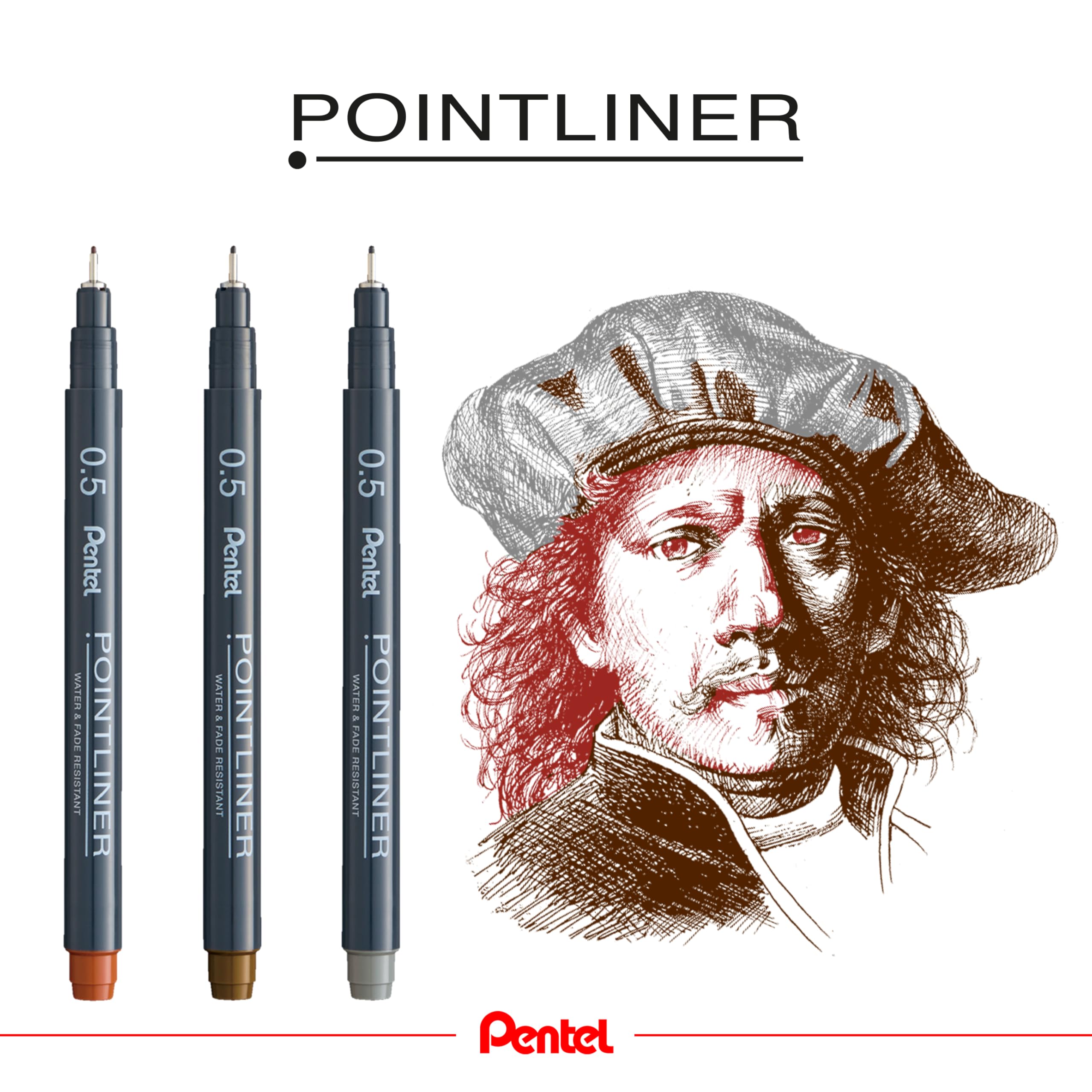 Pentel Pointliner Pigment Liner S20P - Pennarelli a punta fine, da 0,03 mm a 3,0 mm, inchiostro nero, seppia, sanguina e grigio, confezione da 14