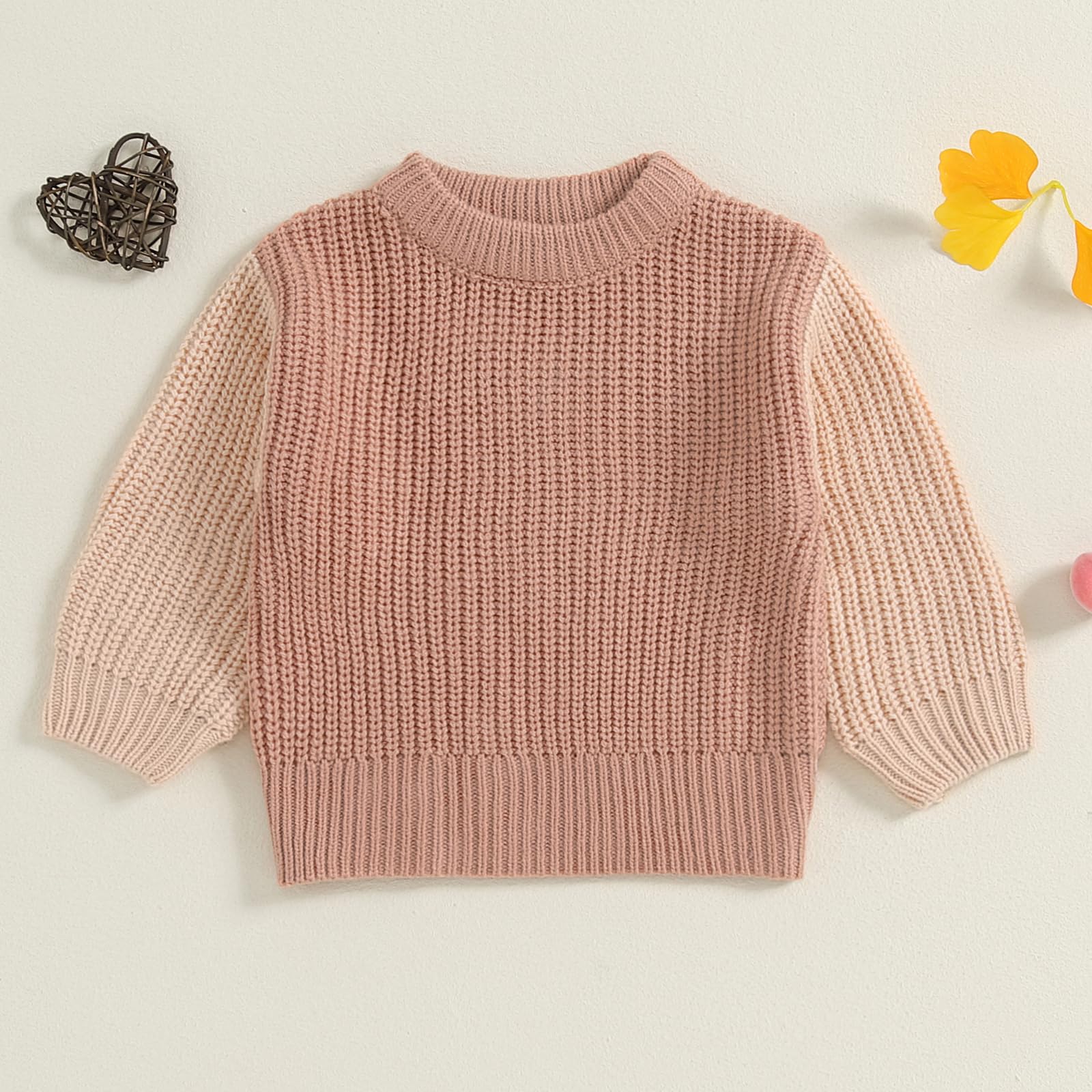 Infant Baby Autumn Winter Knit Sweaters Long Sleeve Round Neck Contrast Color Knitwears Cute Newborn Clothes (A-Pink, 18-24 Months)