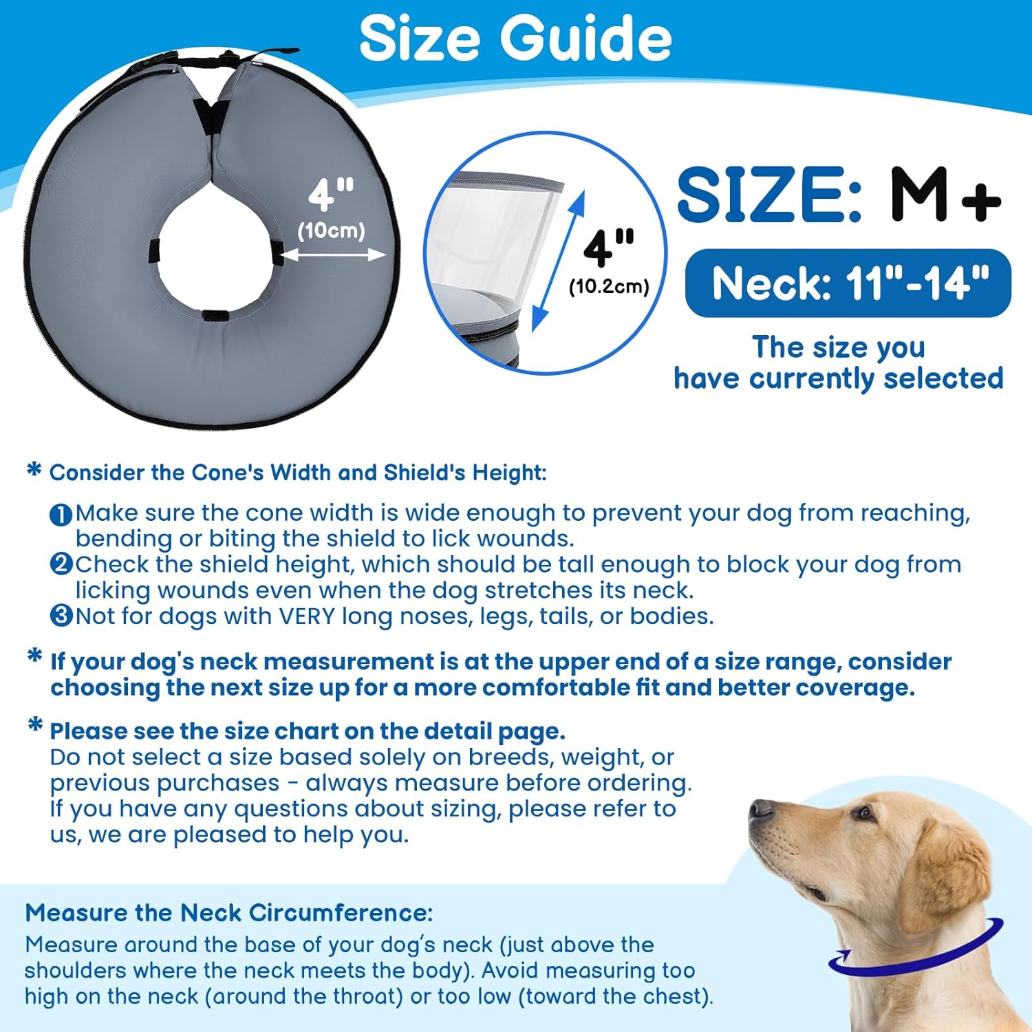 BARKLESS Donut Cone for Medium Dogs, Protective Collar After Surgery to Stop Licking, Patented Blow up Dog Surgery Collar with Transparent Shield, Inflatable Pillow Cone