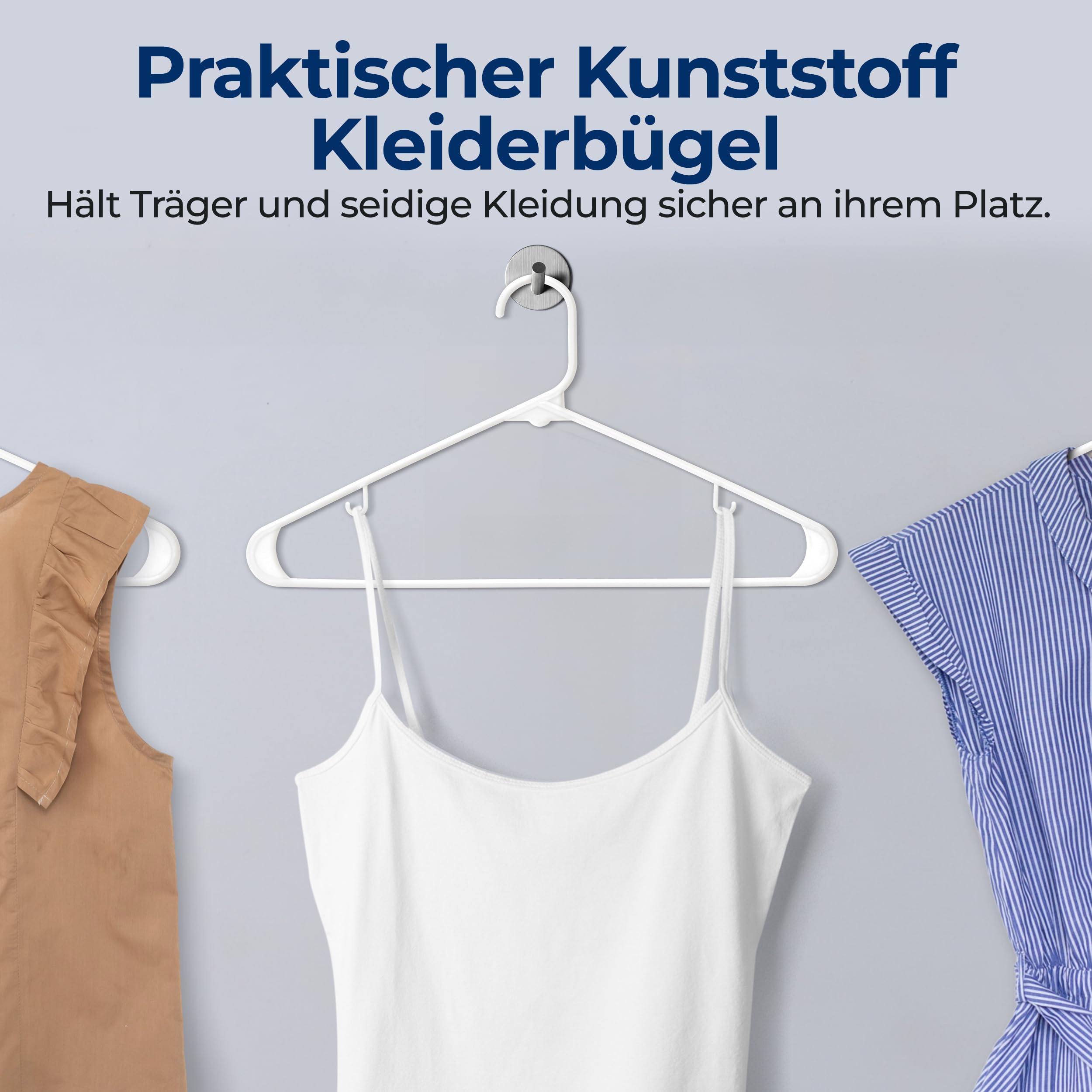 SereneLife Kleiderbügel Weiß Kunststoff – 200 Stück, 41 cm, 0,6 cm dünn | rutschfest & platzsparend Ultradünne Hangers für Haushalt, Geschäft & Gewerbe