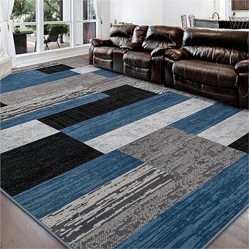 Modern Geometric Patchwork Area Rug 9x12 Chocolate - Large Indoor Rugs for Living Room & Bedroom, Machine Washable Floor Decor for Dining Room, Office, EntrywayB