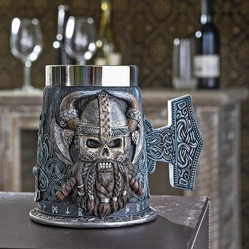 Miniatura 1 de Summit Collection Danegeld Viking Horned Warrior with Battle Helmet - Taza de jarra de cerveza con inserto de acero inoxidable extraíble, 20 onzas