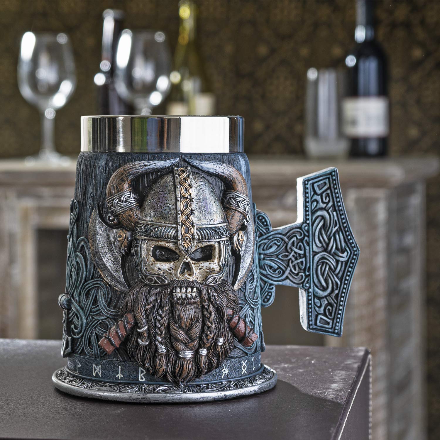 SUMMIT COLLECTIONDanegeld Viking Horned Warrior With Battle Helmet Beer Stein Tankard Mug with Removable Stainless Steel Insert 20 fl oz