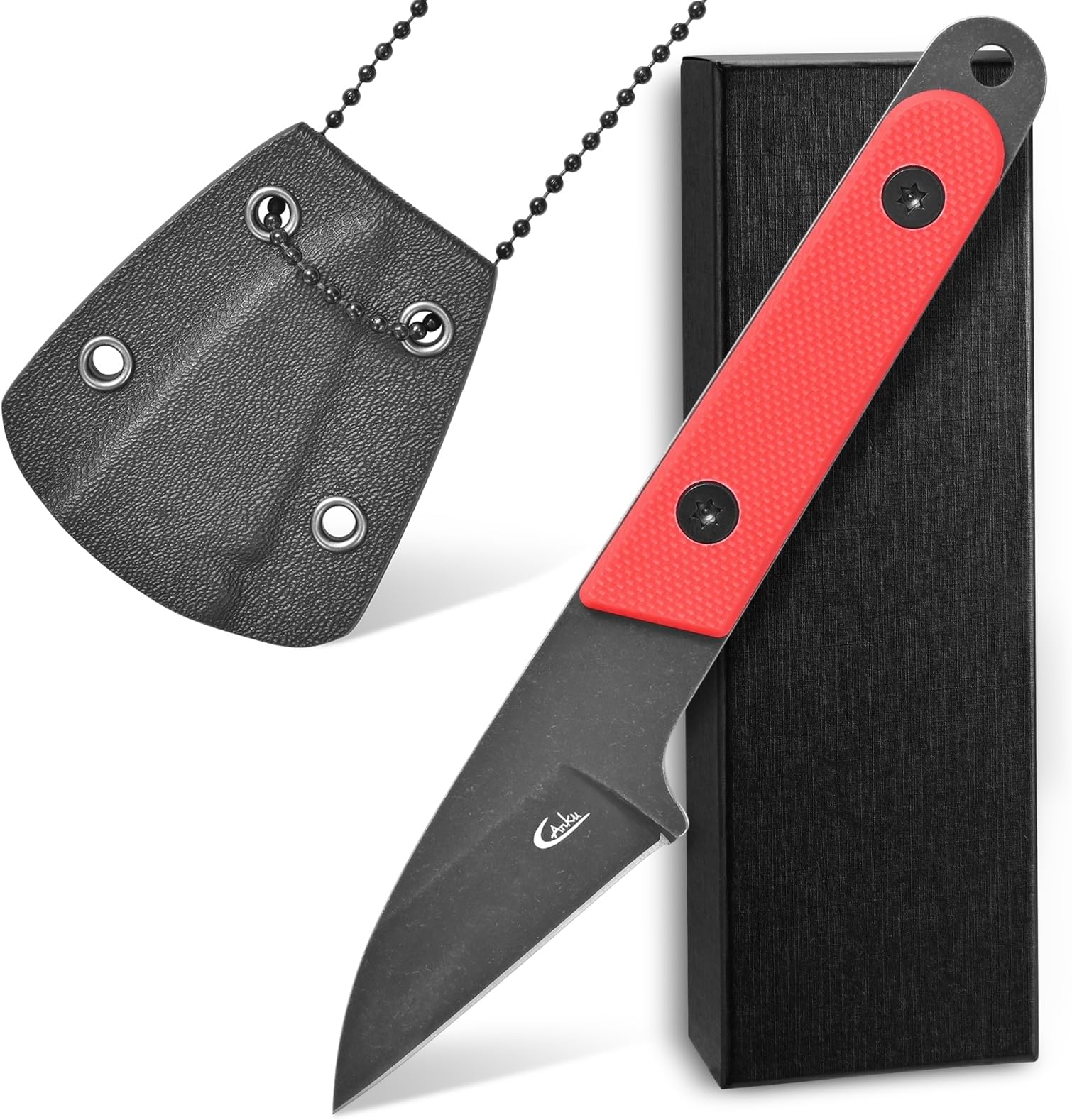 C1295 Fixed Blade Knife,9Cr18Mov Blade G10 Handle EDC Tool Neck Knife with kydex Sheath for Outdoor, Camping, Hiking, Fishing(Red)
