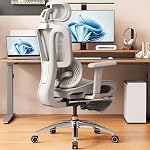 Vonesse chaise de bureau ergonomique avec repose-pieds, chaise de jeu d'ordinateur avec support Lombaire Dynamique & Siège en maille respirable de profondeur réglable, Chaises de bureau avec réglable 3D Accoudoirs et accoudoirs (gris)