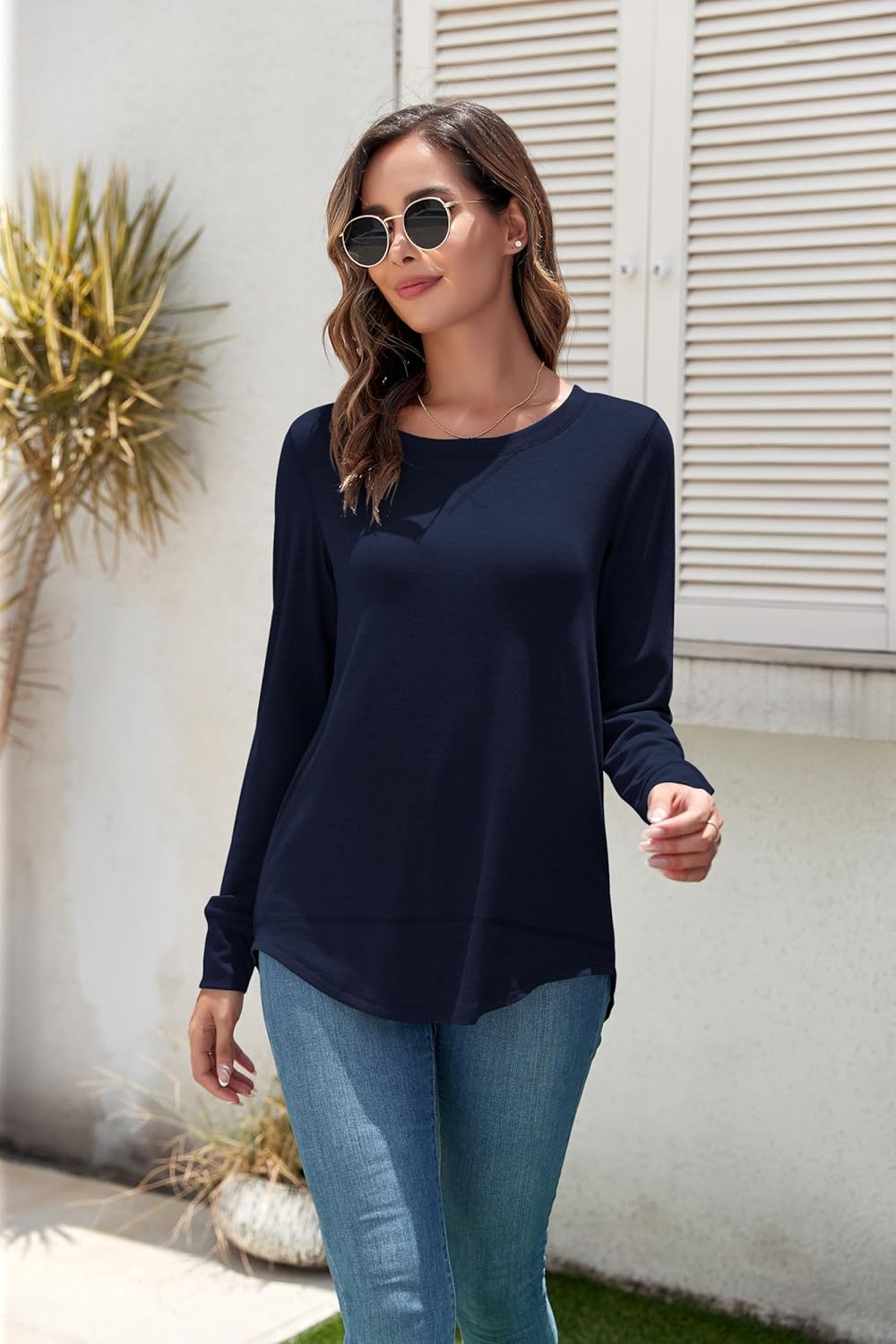 HIYIYEZI Fall Tops for Women Long Sleeve Side Split Casual Loose Tunic Top - Image 4