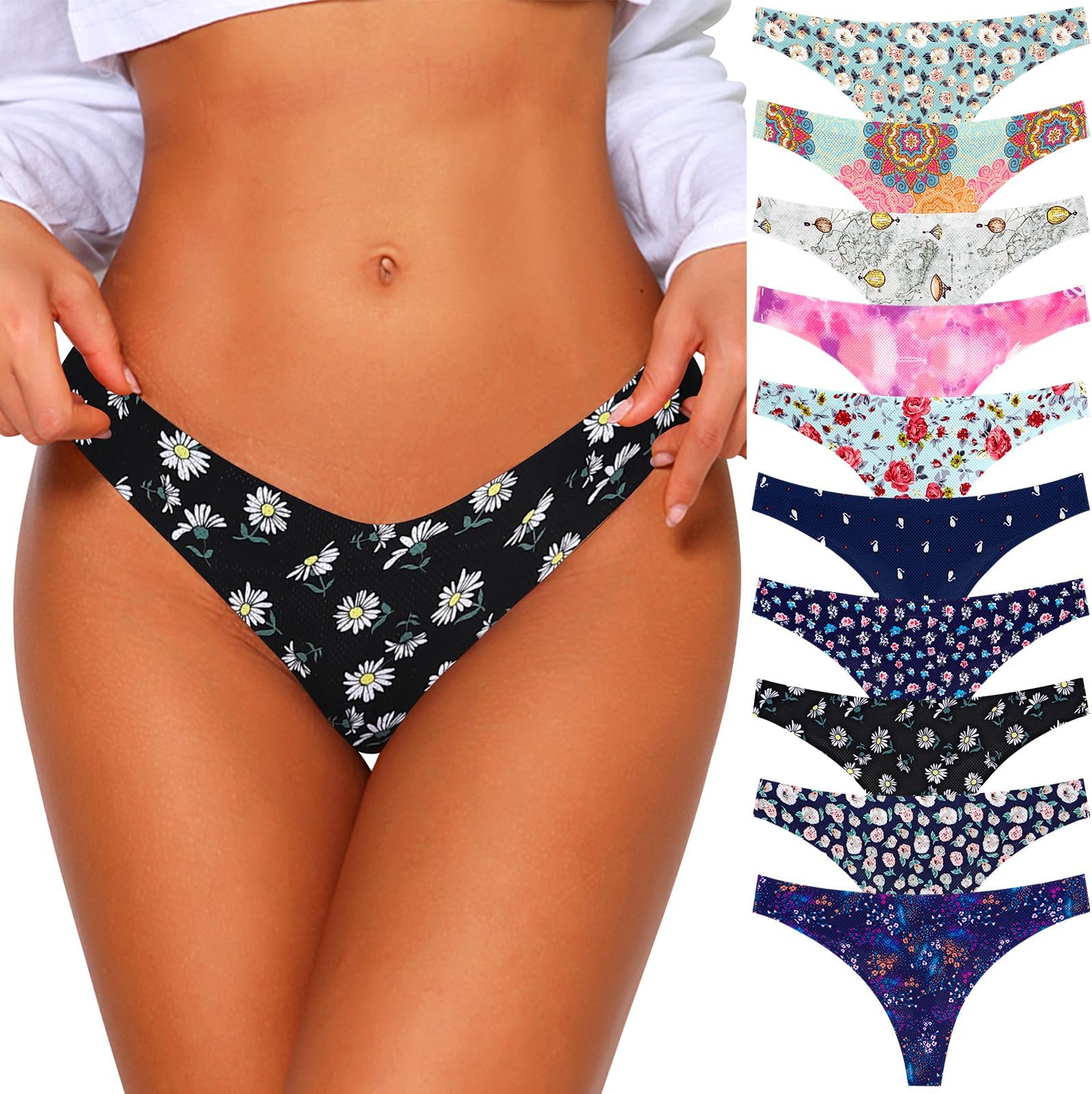 ASIMOONSeamless Thongs for Women Breathable Womens Thongs Panties Cotton No Show Thong Underwear Women Pack