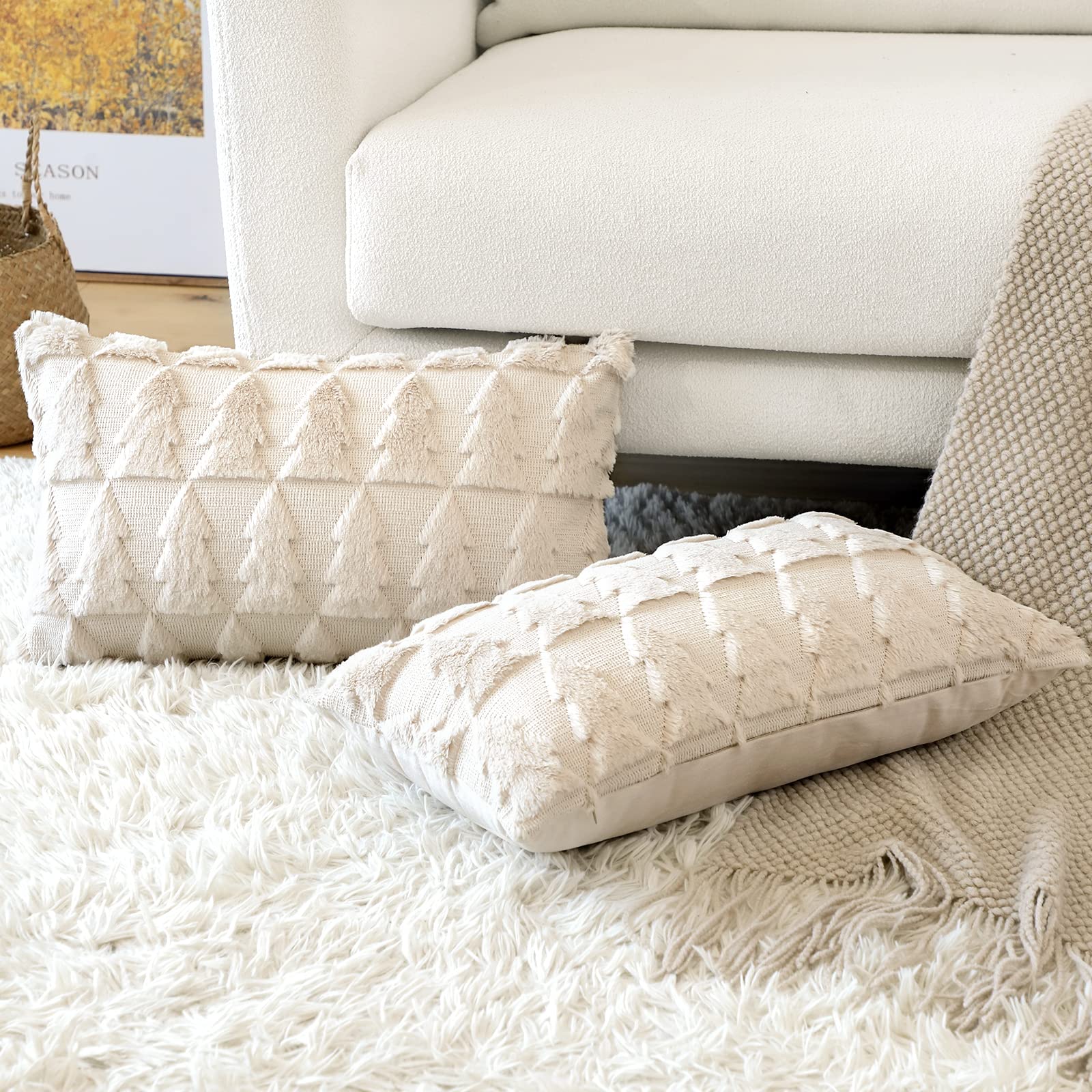 Artscope Lot De 2 Doux Peluche Laine Courte Velours Décoratif Housses De Coussin Luxe Style Pour Canapé Chambre - Modernes Forme De Diamant Blanc, 40 X 60 Cm