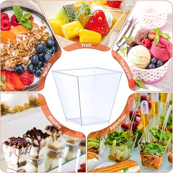 Zubebe 150Pcs 8 OZ Square Clear Plastic Cups Dessert Cups