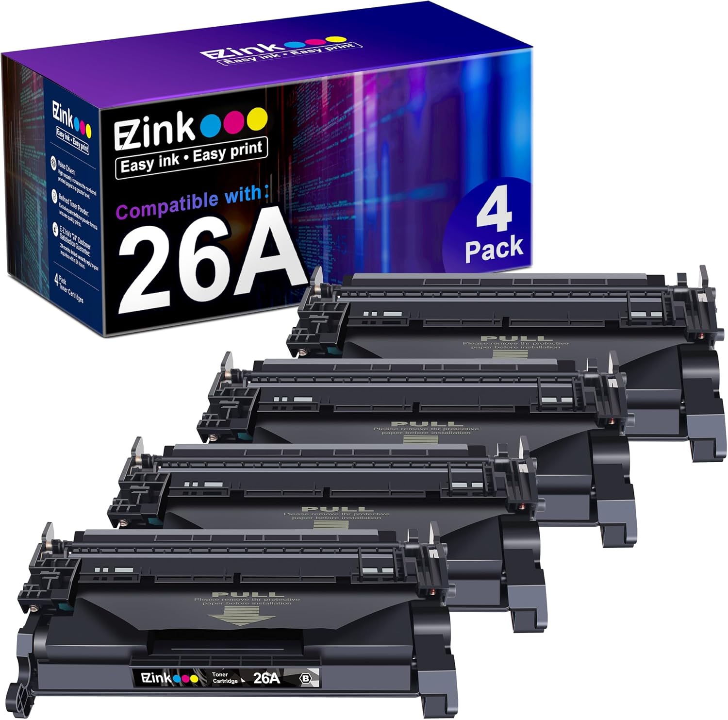 E-Z Ink 26A Black LaserJet Toner Cartridge 4 Pack Compatible Replacement for HP 26A CF226A 26X CF226X Toner use with HP LaserJet Pro M402n M402dn M402dw M402dne MFP M426fdw M426fdn Series Printer Ink