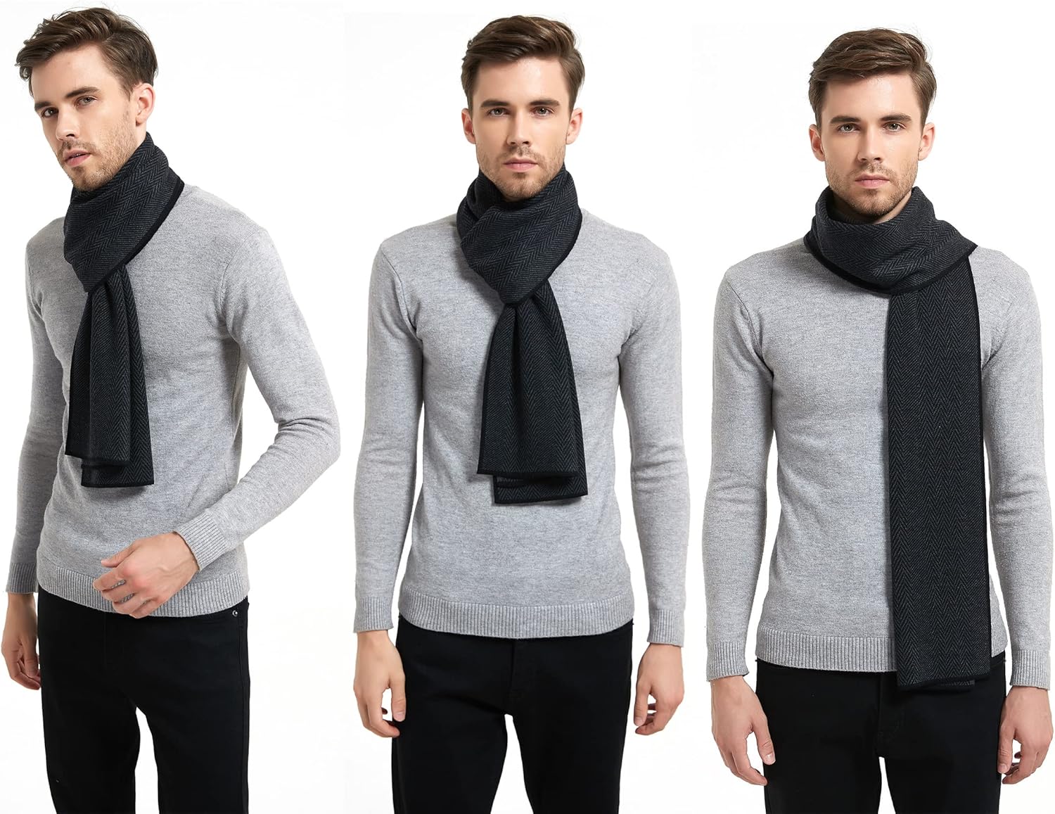 Men Winter Cashmere Scarf Wool Soft Warm Knitted Casual Scarves for Men - Image 2