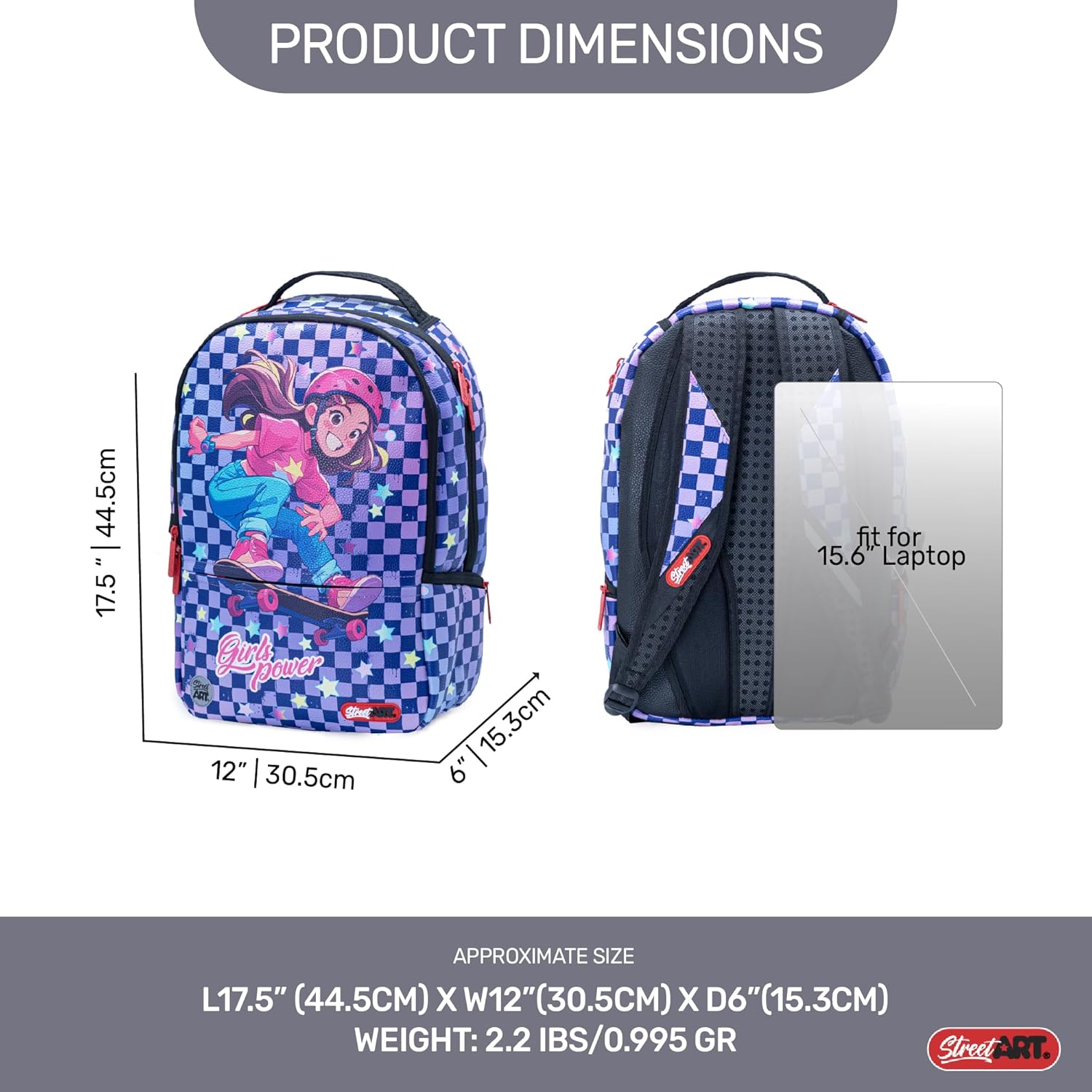 streetart Graffiti Backpack Designer Travel Daypack 15.6" Laptop Lightweight Multi Compartment Storage Adult backpack (Skateboard Girl) - Image 2