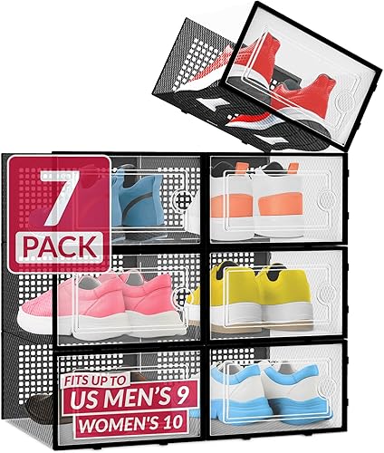 Reli. Cajas de zapatos (paquete de 7) Cajas de almacenamiento transparentes apilables y compactas Caja de almacenamiento de plástico ligera con