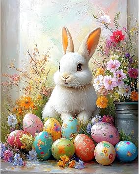 NEWENMO Basket with Eggs Paint by Numbers Kits for Adults, Paint by Number Beginner, Easter Bunny, Canvas Painting by Numbers for Adults, Easy DIY Oil Painting Kits for Gifts Home Decor 16x20 Inch