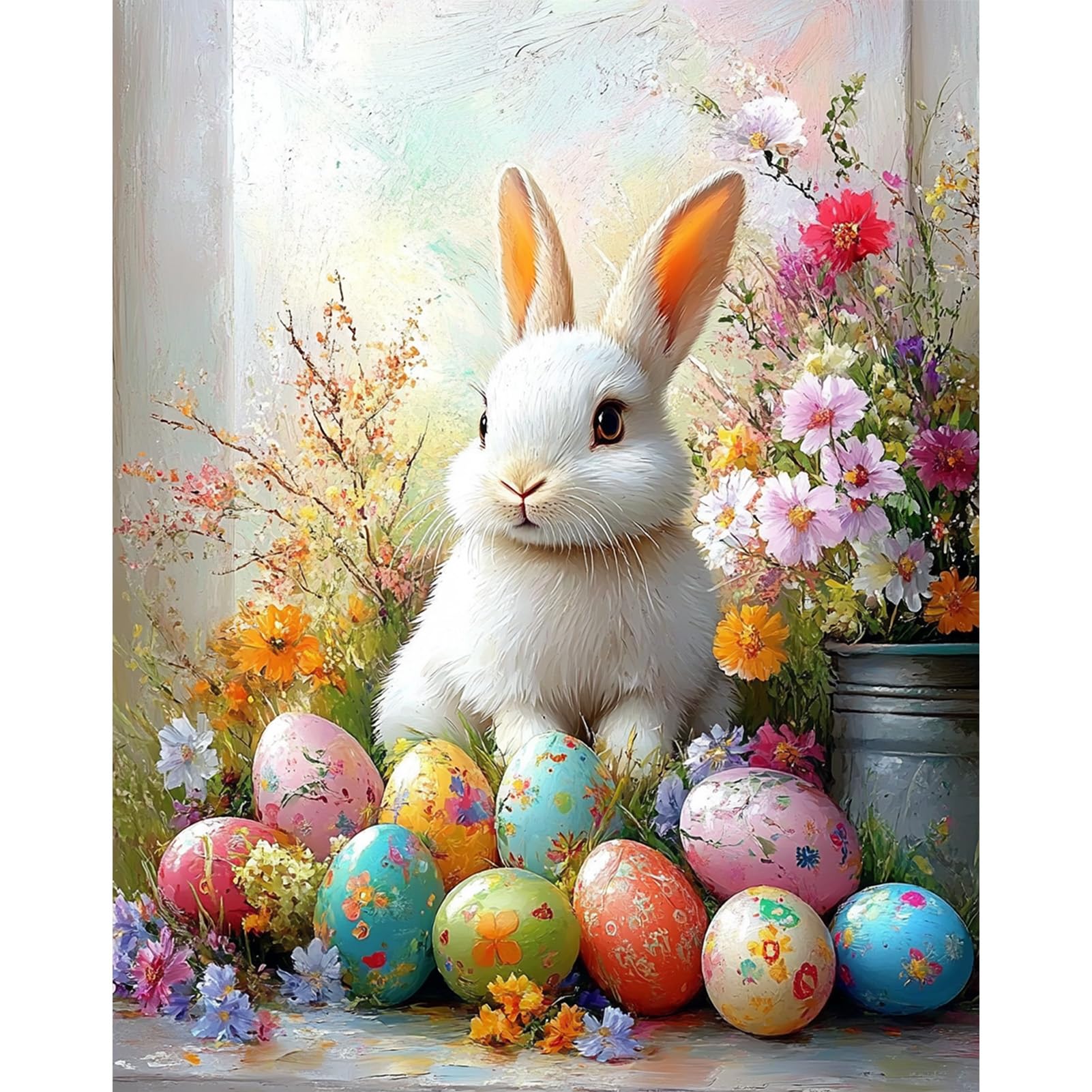 DAERLE Basket with Eggs Paint by Numbers for Adults, Paint by Numbers Canvas Kits for Beginners, Easter Bunny, DIY Acrylic Pigment Drawing Paintwork for Home Wall Decor 16x20 Inch, Frameless