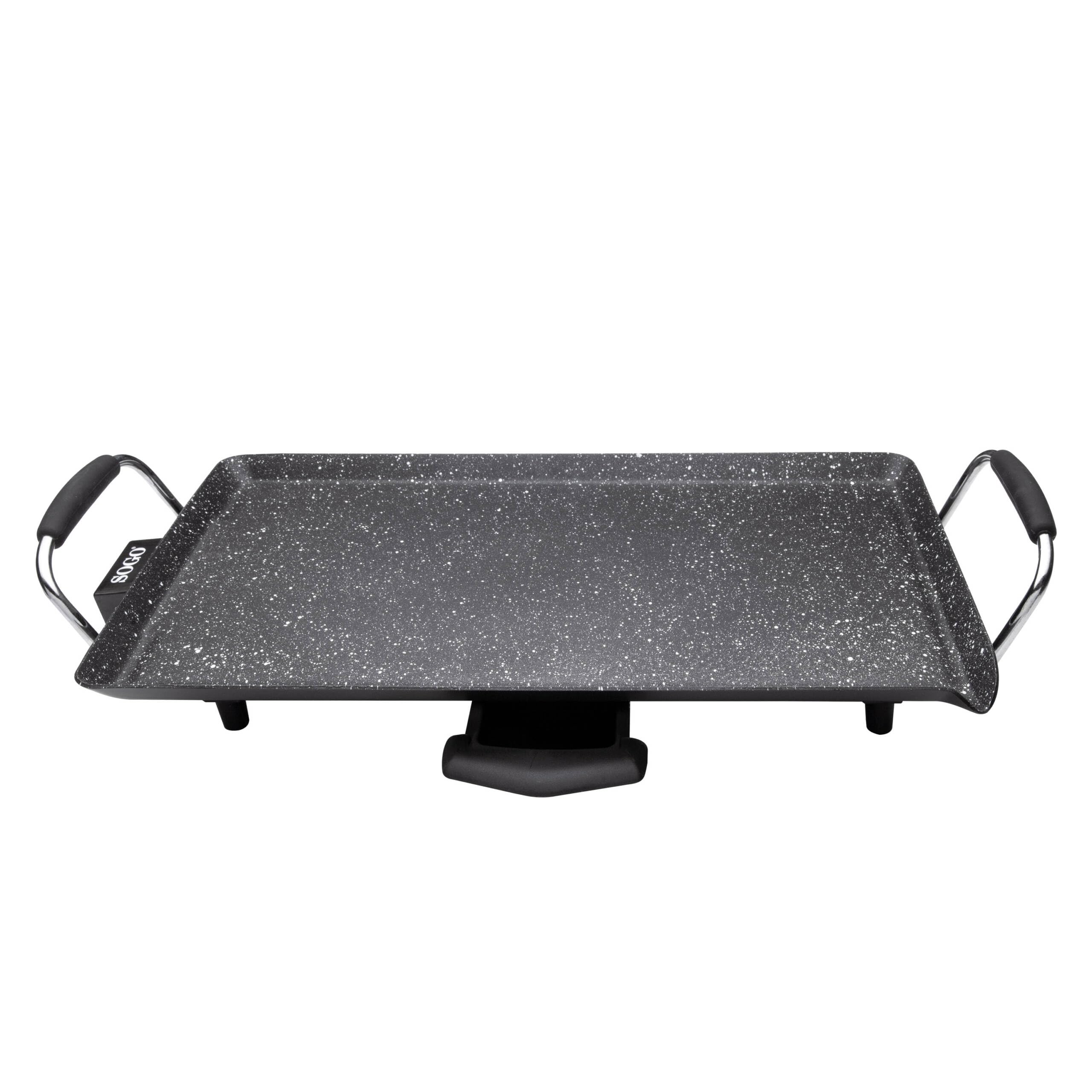 Sogo Plancha De Eléctrica Asar Lisa Antiadherente CERACOOK con bandeja recoge aceites, superficie cocción 46x26 cm, termostato regulador, 2000KW, sin PFOA (SS-1222)