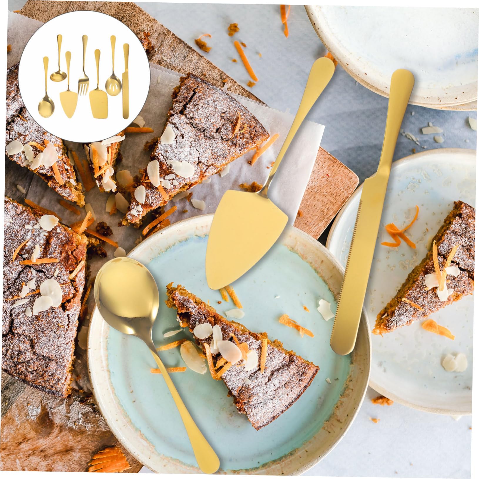 Cabilock Kuchenbesteck mit Hoher Härte und Verschleißfestigkeit Tortenheber Edelstahl Satz Minimalistisches Design Goldfarben für Hochzeitspartys und Restaurants