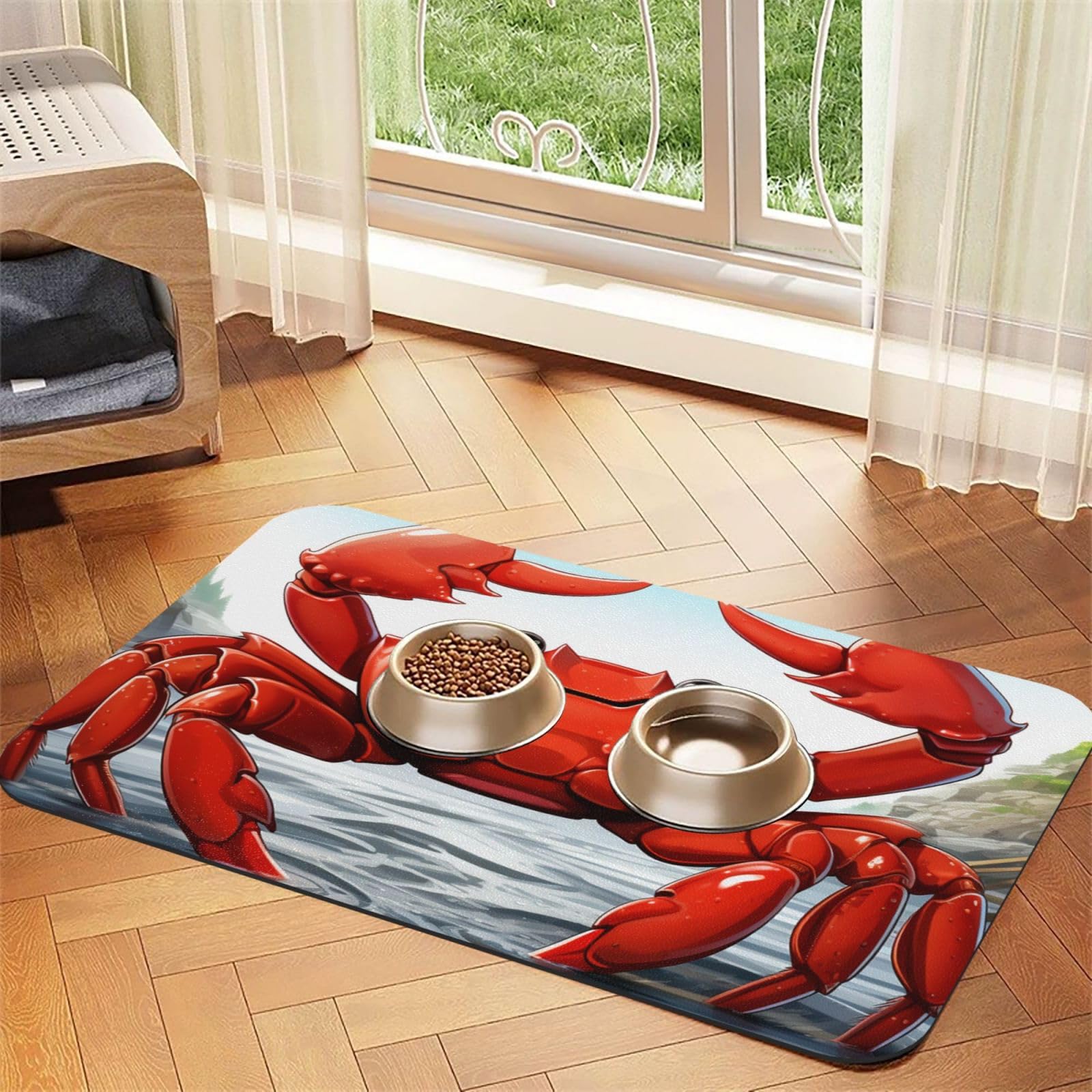 Tapis de nourriture pour chien crabe 30x45 cm en caoutchouc absorbant