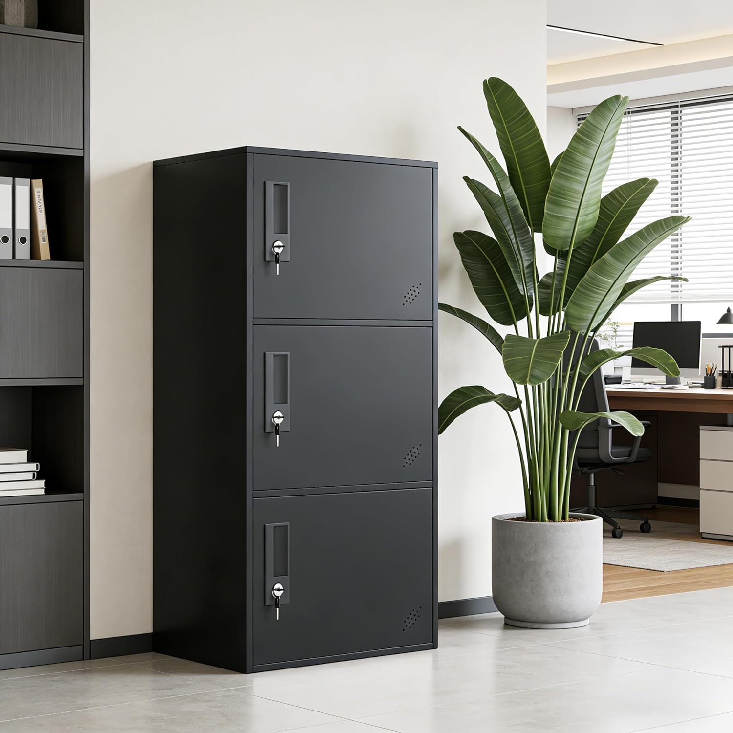 3 Door Vertical Stackable Storage Cabinet with Lock,Anti-Failing Device, Metal Lcoker,Organizer for Office, Home, Gym, School,Employee,Kids. (Black)