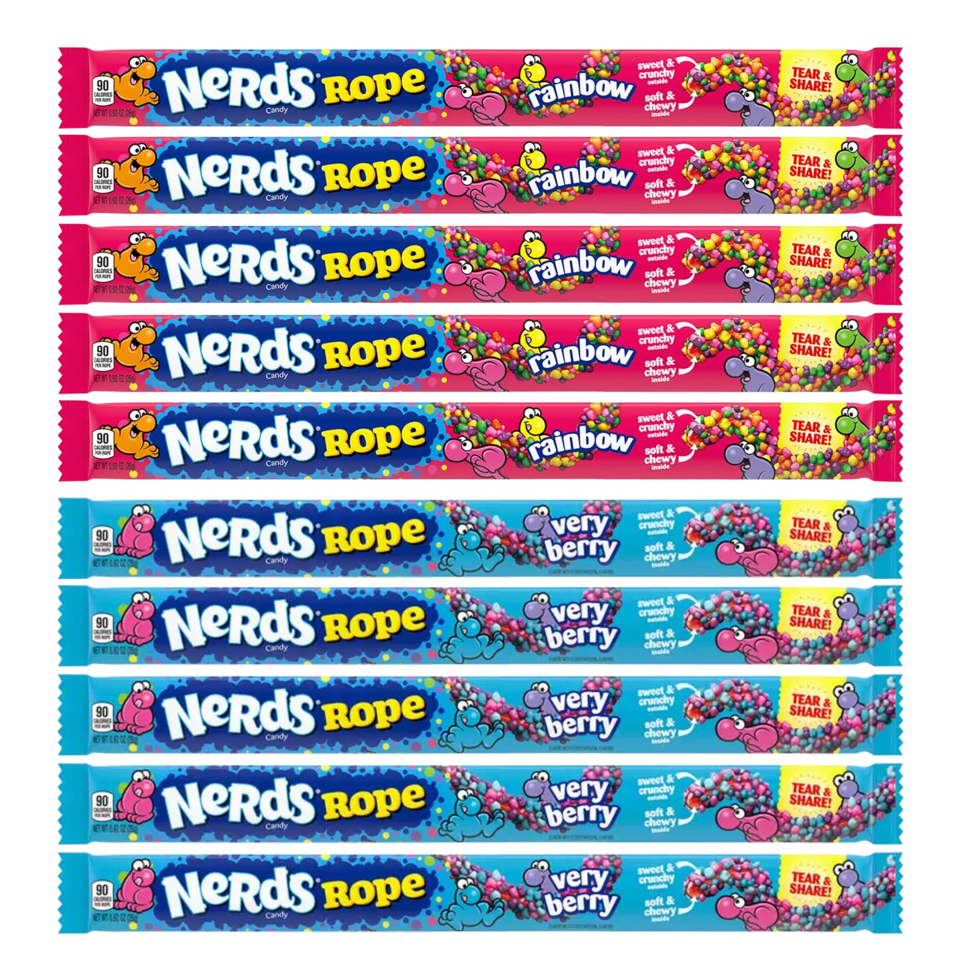 Nerds Rope Candy, Pack of 10, 0.92oz each, Bulk Candy Bundle of Nerds Crunchy Outside Chewy Inside, Candy for Halloween, Gift for Kids - Bundle With DQ Products Pocket Bag