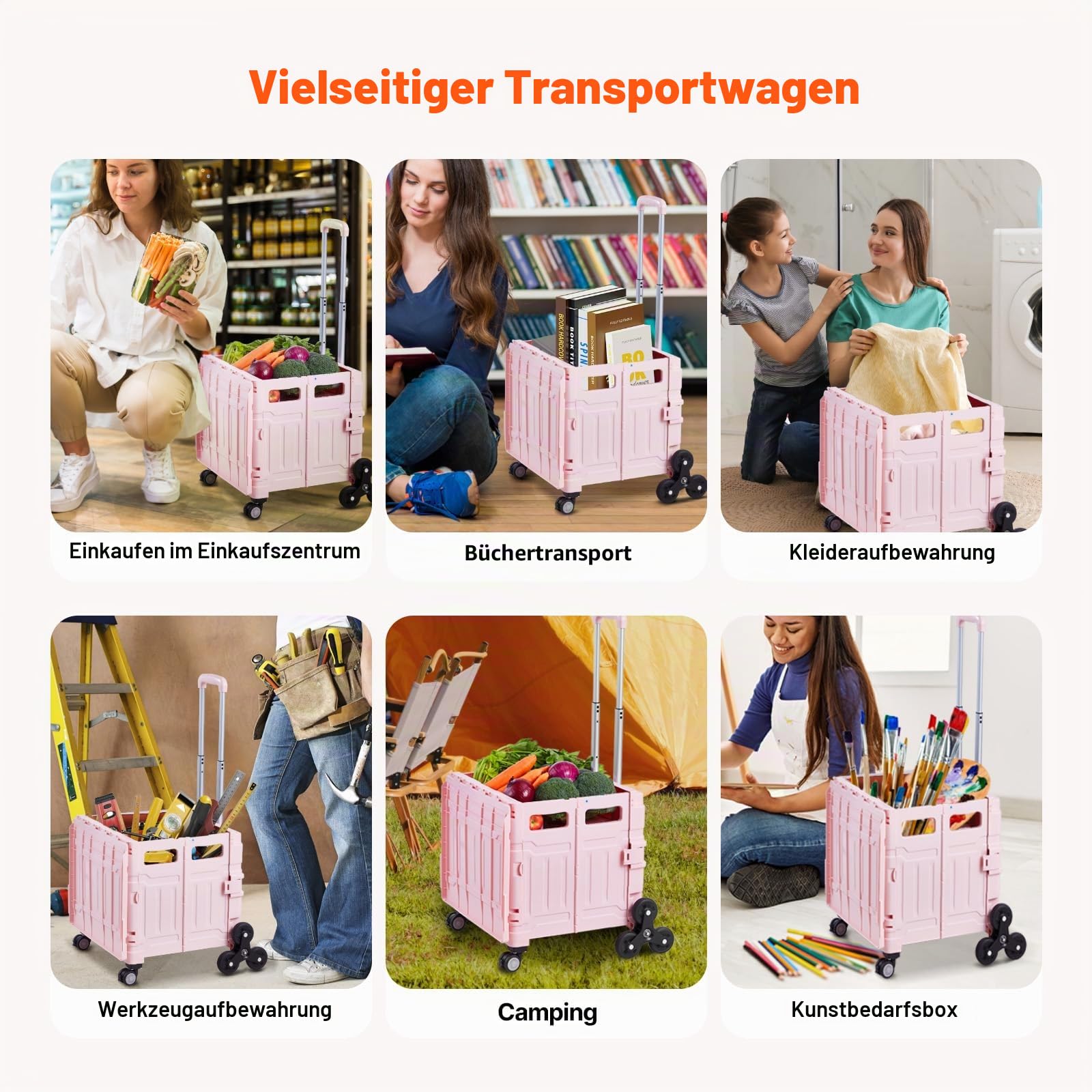 VEVOR Einkaufstrolley, Klappbar, Faltbarer Aluminium-Einkaufswagen zum Treppensteigen mit 2 Rädern, tragbarer Treppenliftstuhl, Rettungswagen, Shopping Trolley für ältere Menschen, Behinderte