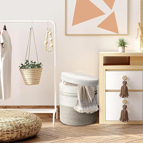 Miniatura 7 de Goodheim Cesta de lavandería tejida con asas, cesta versátil para ropa, manta y cesta de almacenamiento de juguetes para sala de estar, dormitorio,